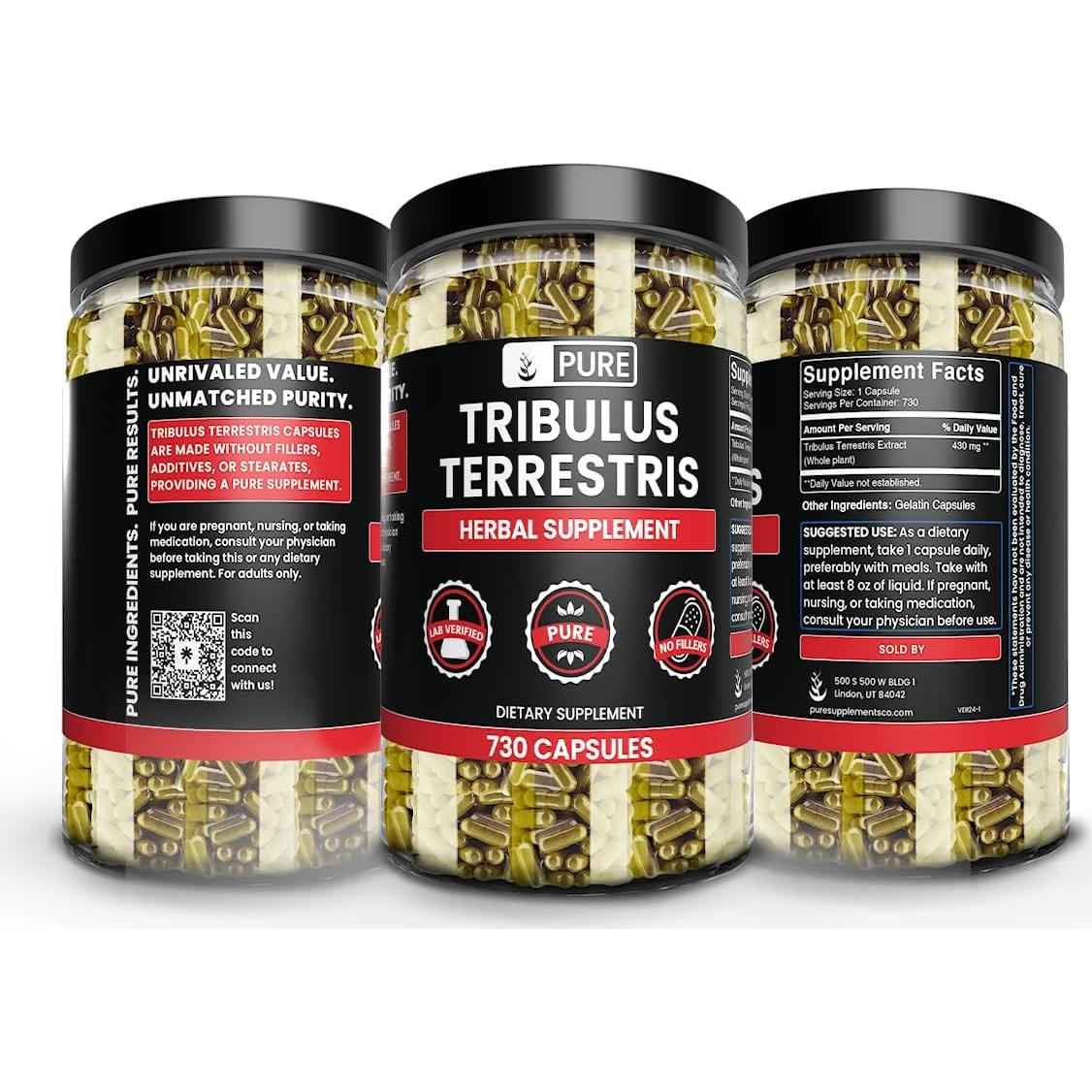 Cápsulas de Tribulus Terrestris Puras 730 Unidades - Ingredientes Orgánicos