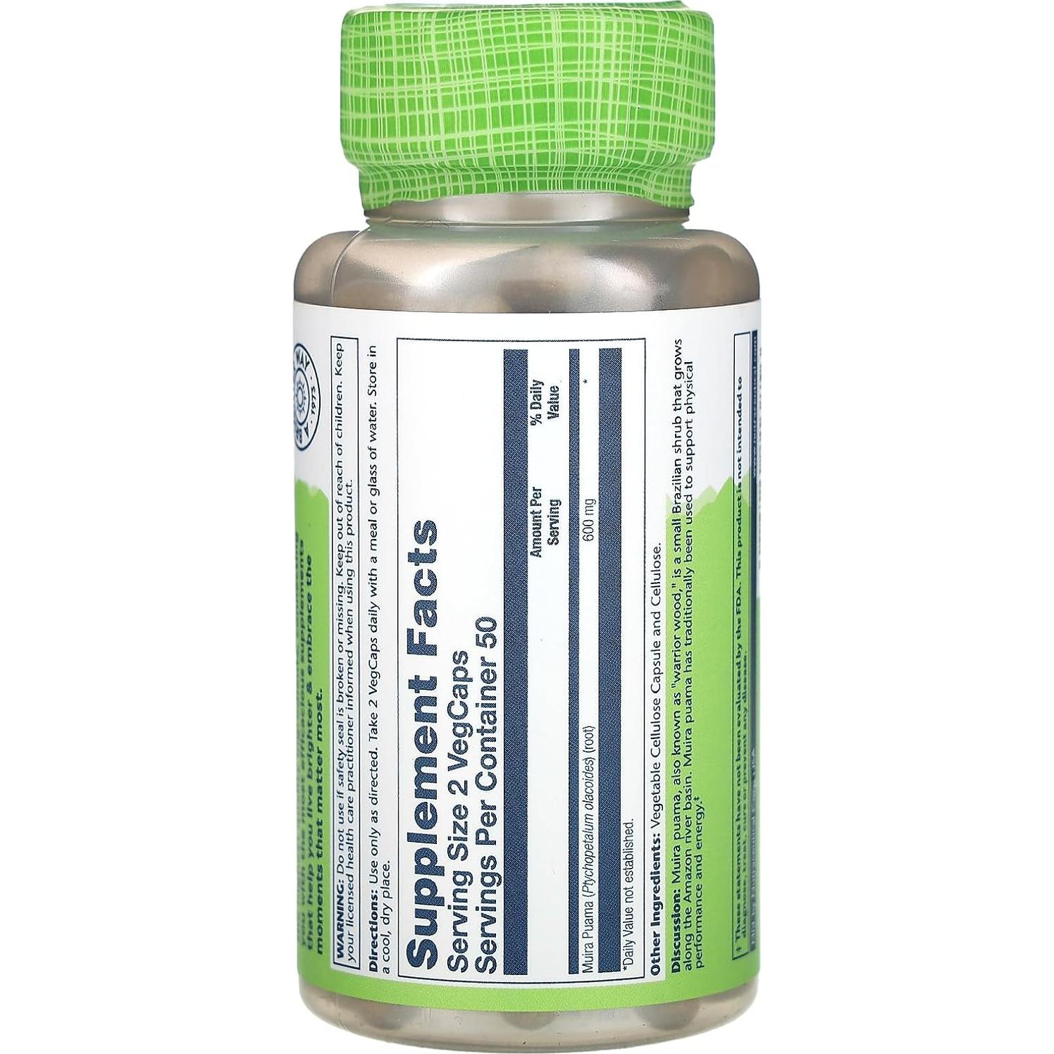 Cápsulas de Muira Puama Solaray 300 mg - 100 Unidades