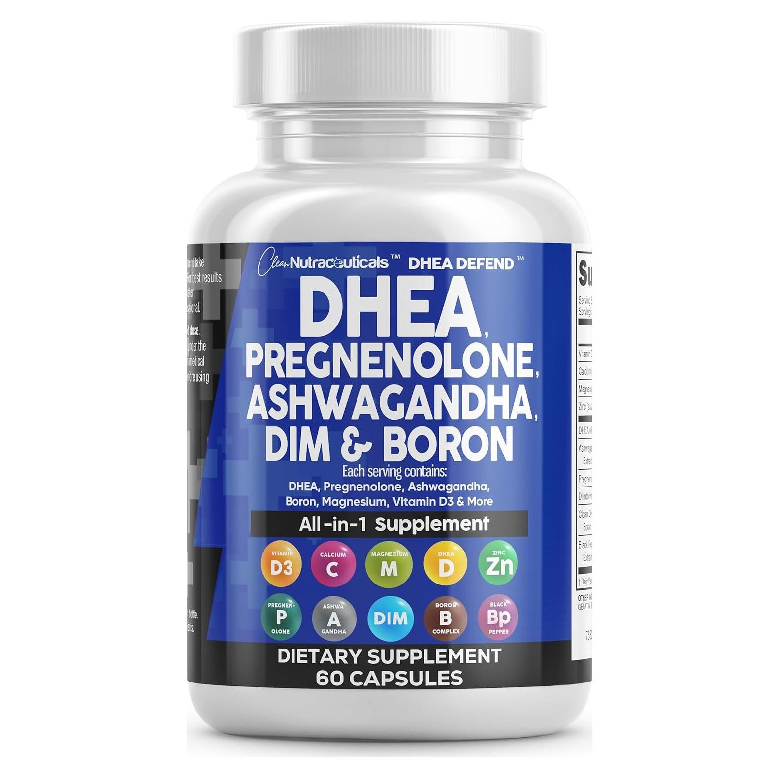 Suplemento DHEA 200mg + Pregnenolona 100mg Clean Nutraceuticals 60 Cápsulas
