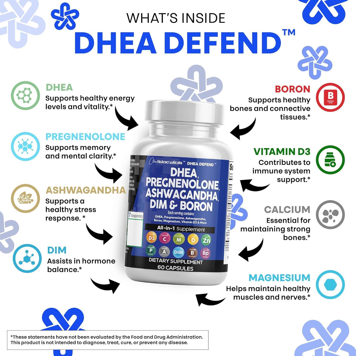 Suplemento DHEA 200mg + Pregnenolona 100mg Clean Nutraceuticals 60 Cápsulas