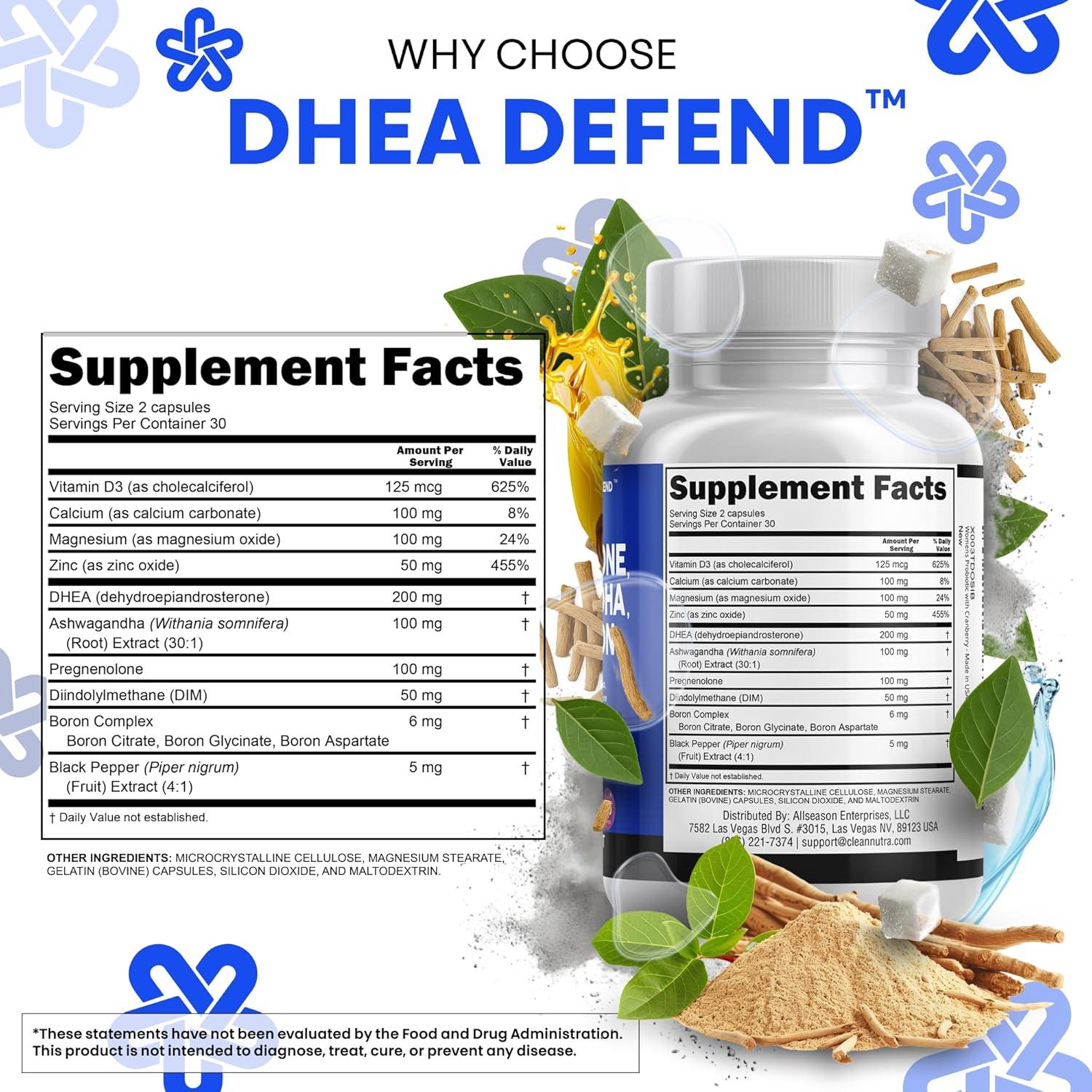 Suplemento DHEA 200mg + Pregnenolona 100mg Clean Nutraceuticals 60 Cápsulas