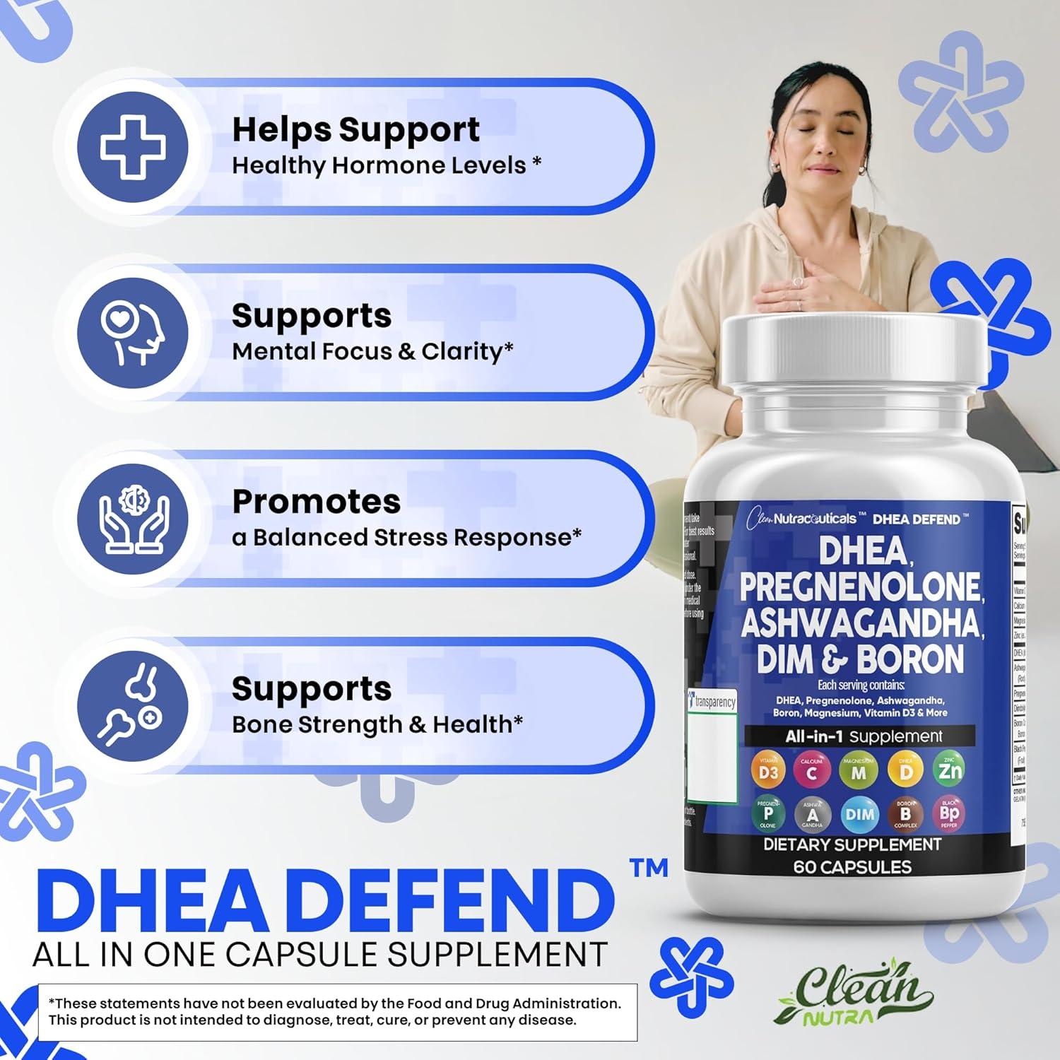 Suplemento DHEA 200mg + Pregnenolona 100mg Clean Nutraceuticals 60 Cápsulas
