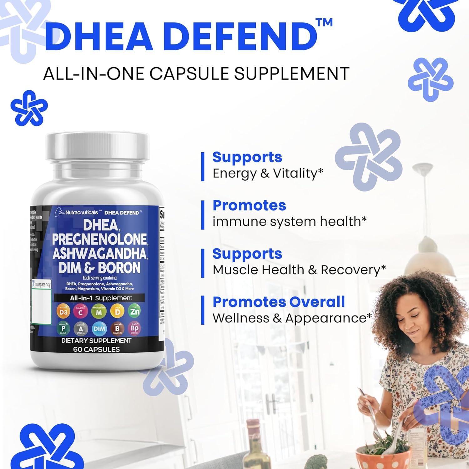 Suplemento DHEA 200mg + Pregnenolona 100mg Clean Nutraceuticals 60 Cápsulas