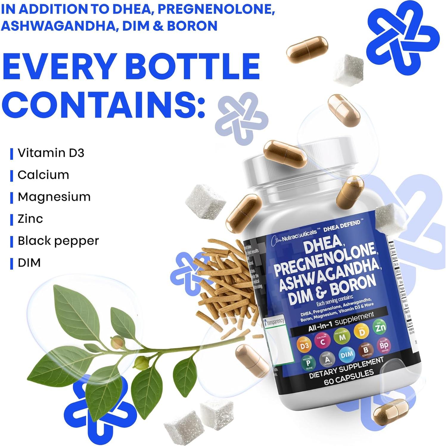 Suplemento DHEA 200mg + Pregnenolona 100mg Clean Nutraceuticals 60 Cápsulas