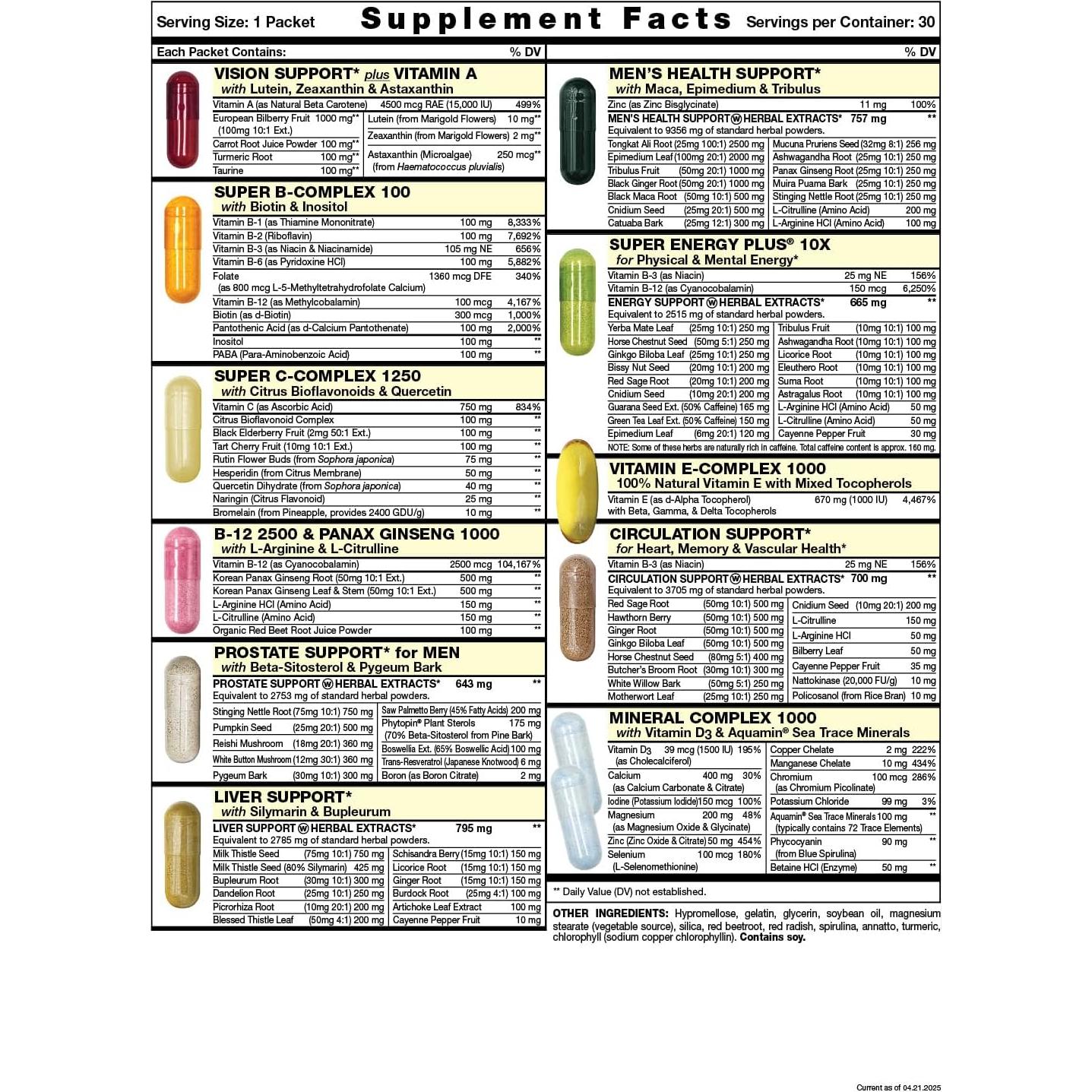 Power Start Complete Daily Vitamin Pack | Men's Health Support, 10X Energy & Stamina Booster | Vitamin A, B, C, D, E, B12, Minerals, Tribulus, Maca, Epimedium, Tongkat Ali (30 Packets)