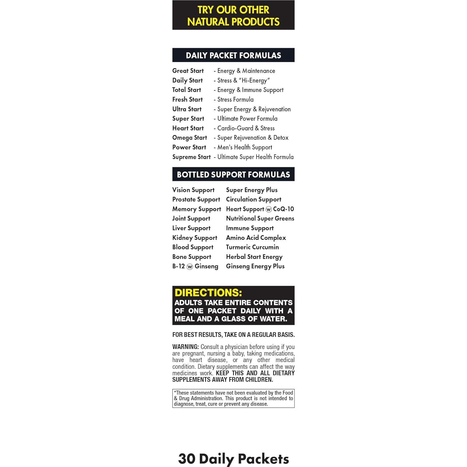 Power Start Complete Daily Vitamin Pack | Men's Health Support, 10X Energy & Stamina Booster | Vitamin A, B, C, D, E, B12, Minerals, Tribulus, Maca, Epimedium, Tongkat Ali (30 Packets)