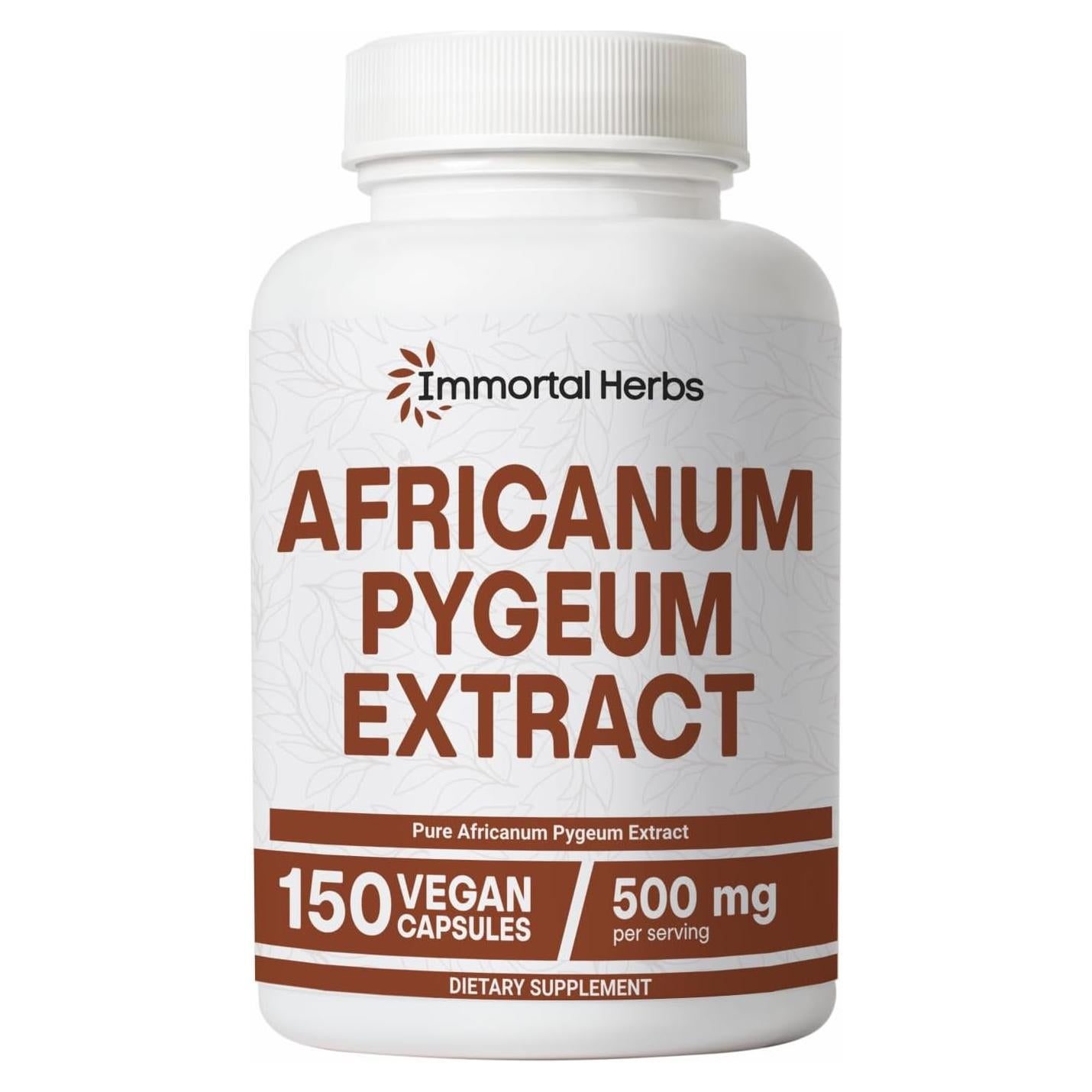 Cápsulas de Pygeum Africano 500mg Immortal Herbs - 150 Unidades