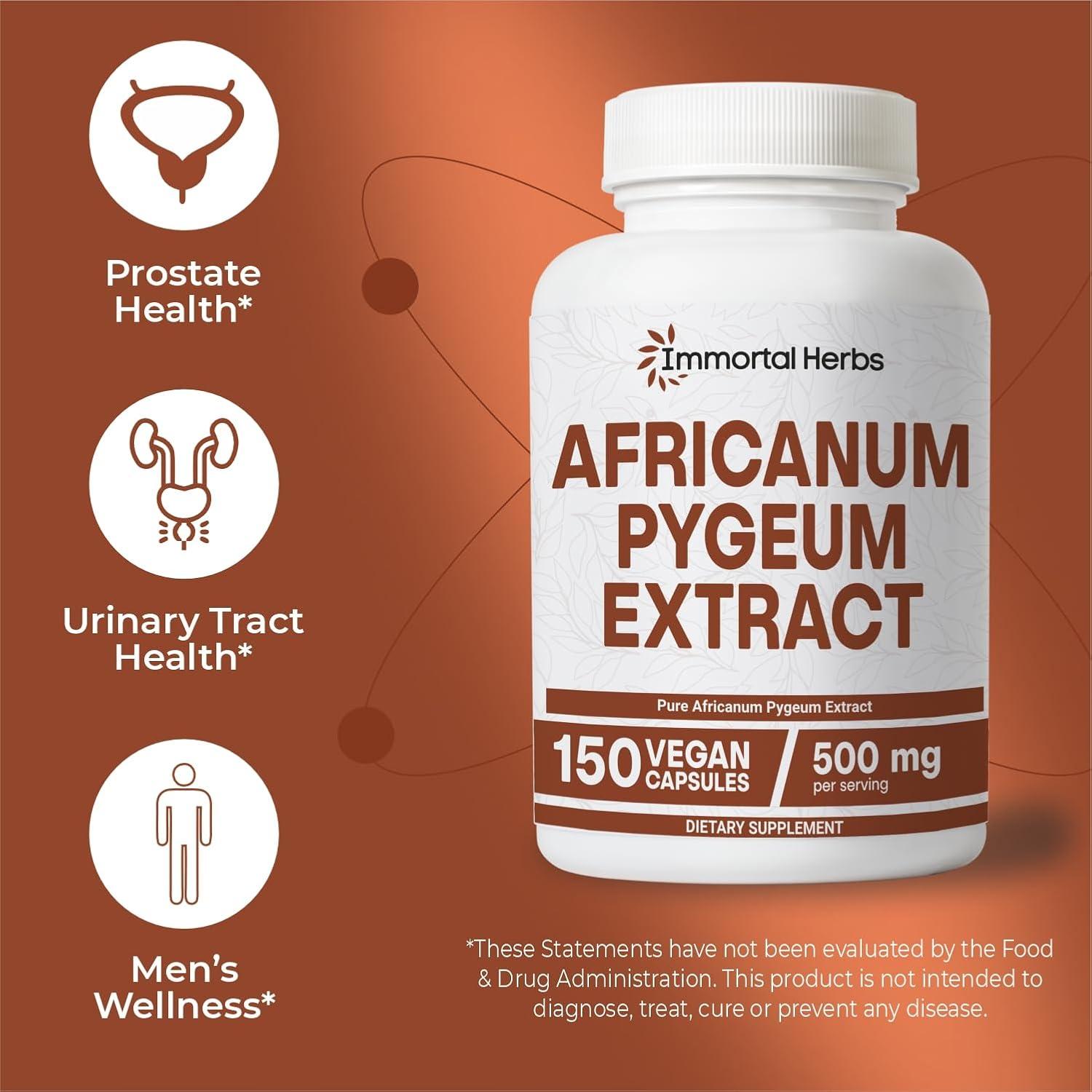 Cápsulas de Pygeum Africano 500mg Immortal Herbs - 150 Unidades
