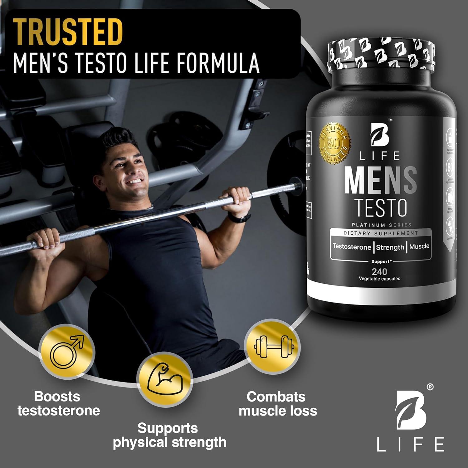 Suplemento Aumentador de Testosterona B Life Testo 80 Porciones