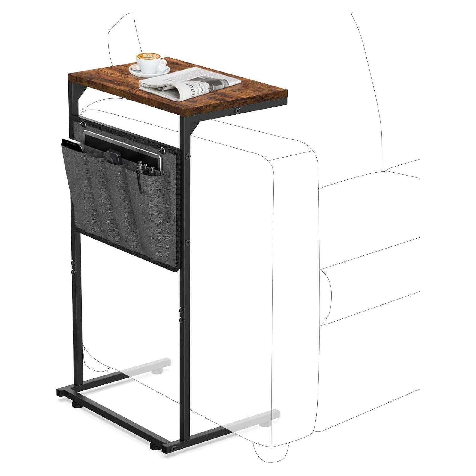 Mesa lateral en forma de C Vantic, marrón rústico, 68.58 cm