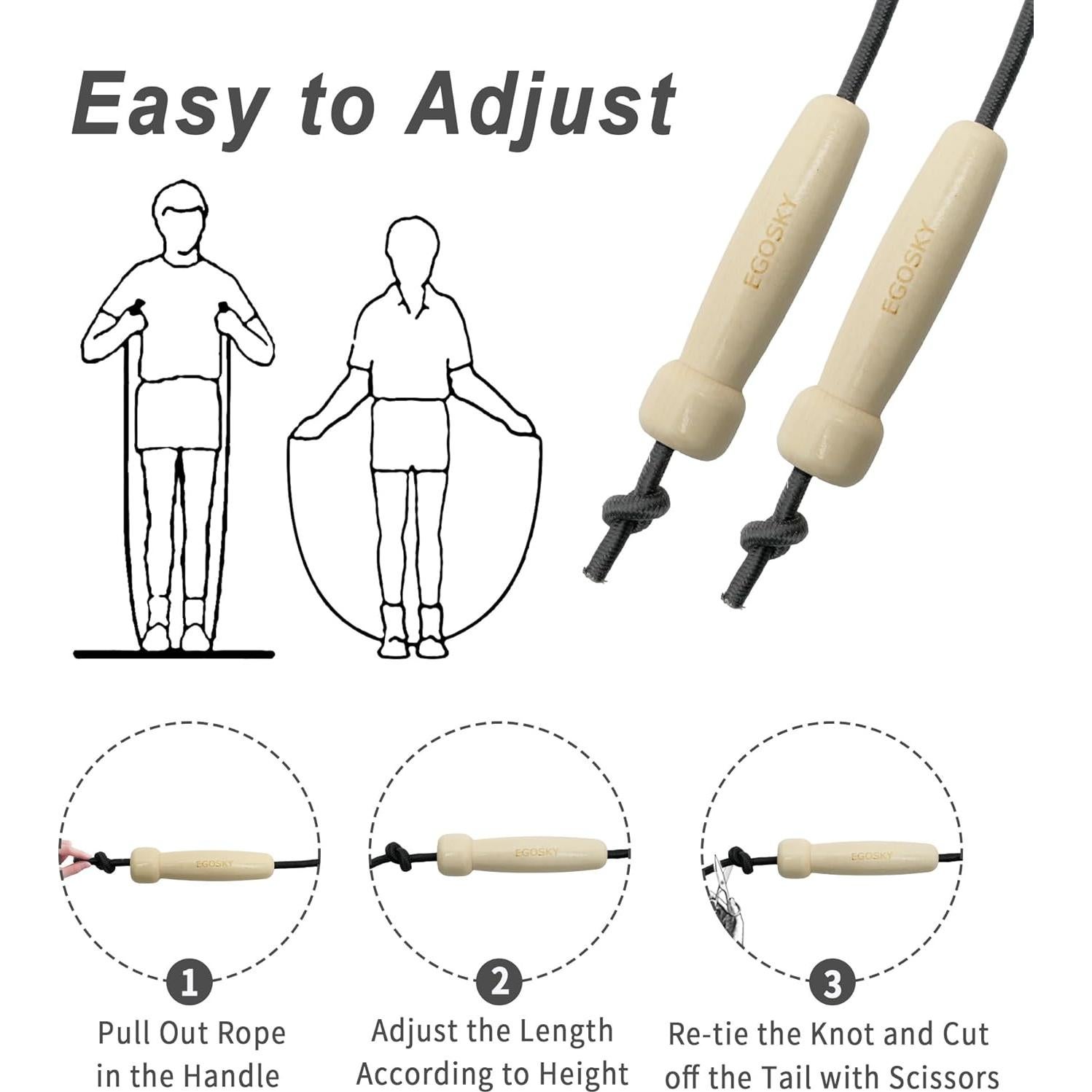 Cuerda de saltar ajustable EGOSKY con mango de madera 3m