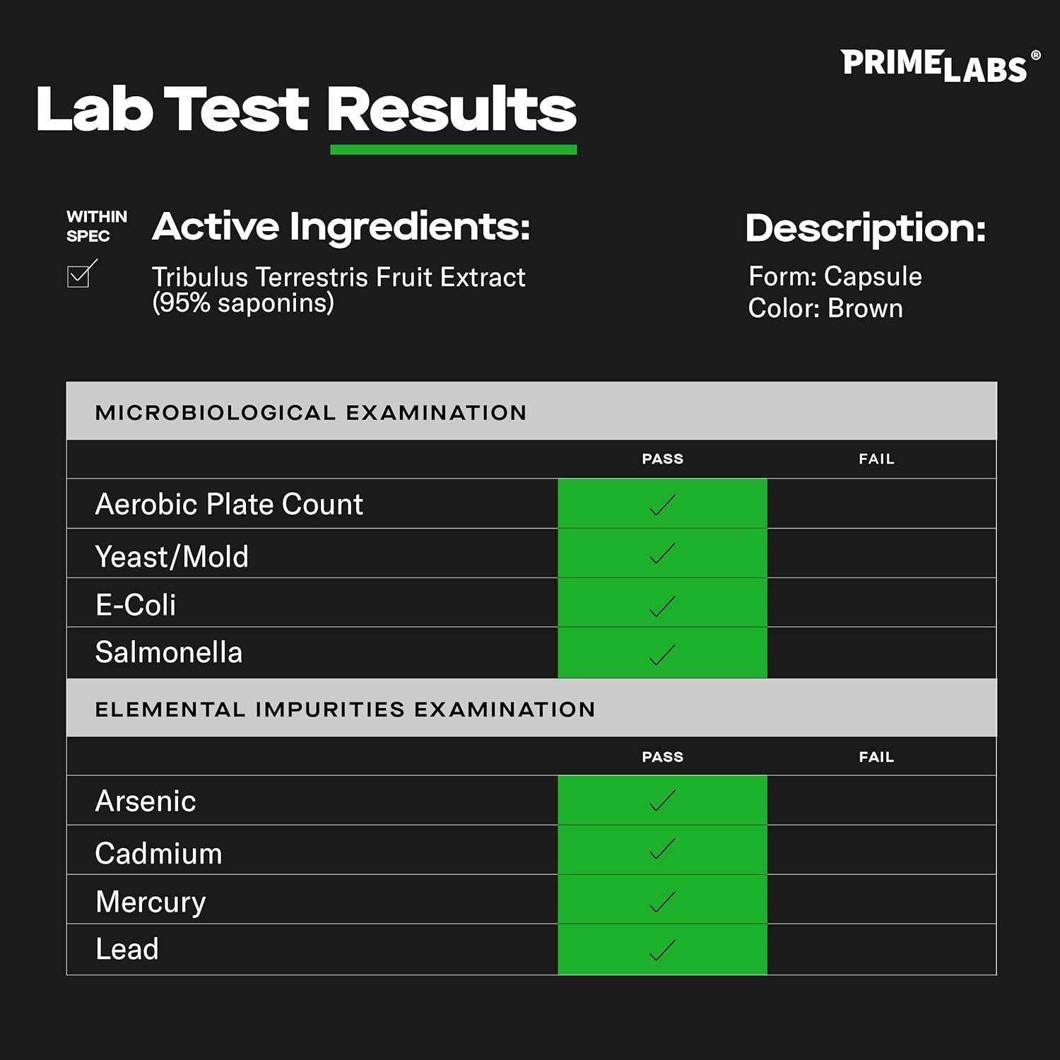 Suplemento Tribulus Terrestris Prime Labs 1300mg 120 Cápsulas