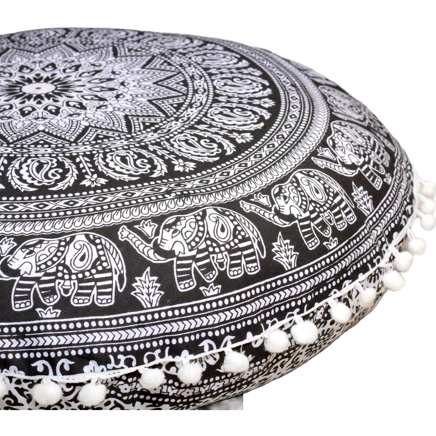 Funda de Cojín Redonda Mandala 55 cm Algodón Boho Elefante