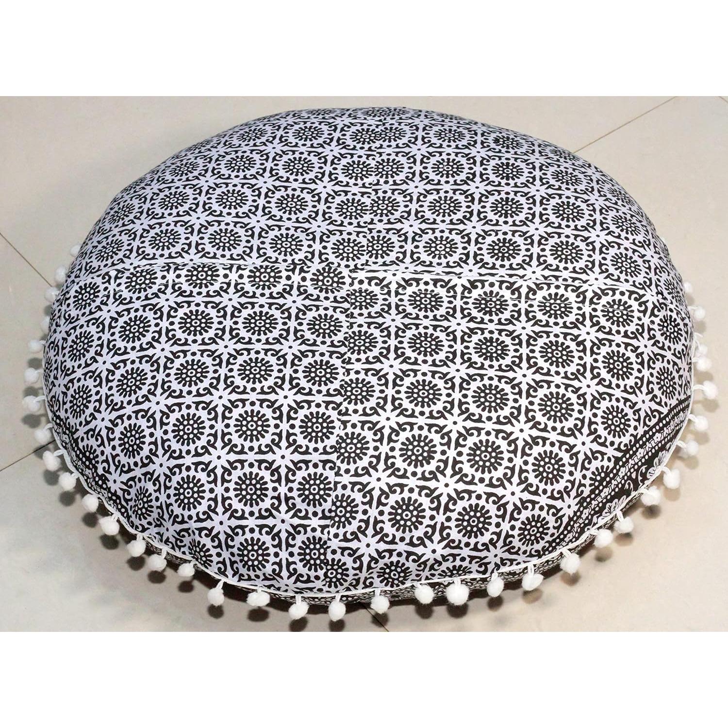 Funda de Cojín Redonda Mandala 55 cm Algodón Boho Elefante