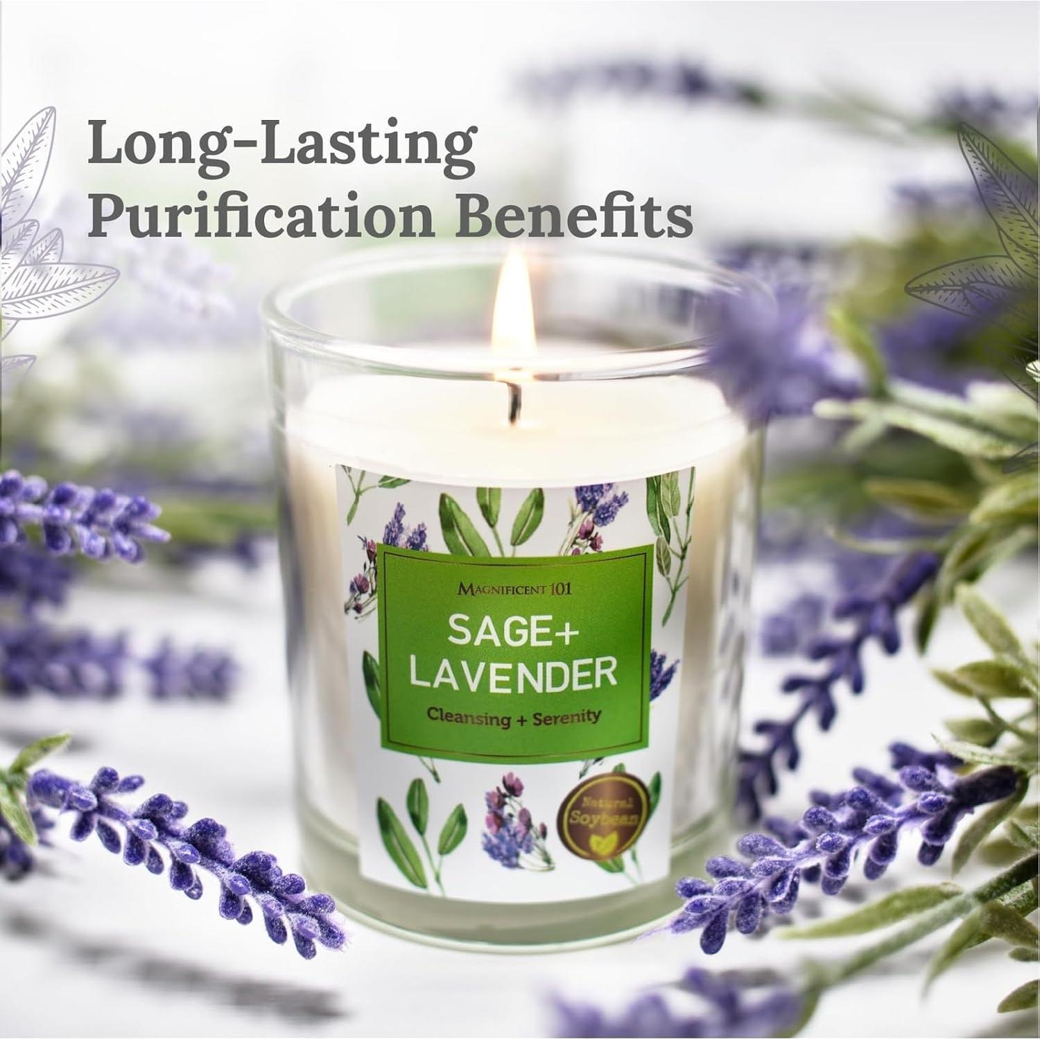 Juego de Velas de Soja Natural Magnífico 101 - Salvia y Lavanda, 3 Piezas