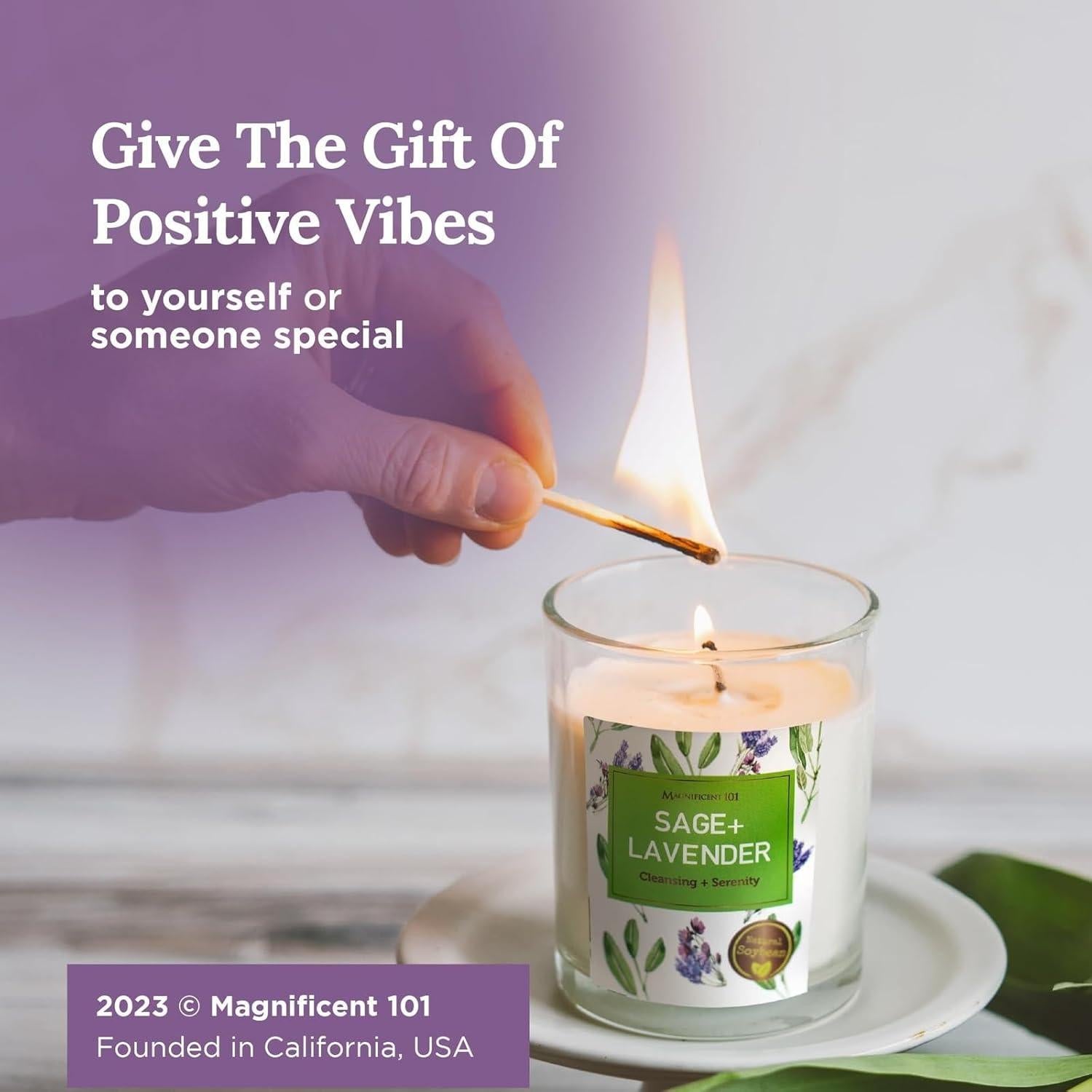 Juego de Velas de Soja Natural Magnífico 101 - Salvia y Lavanda, 3 Piezas