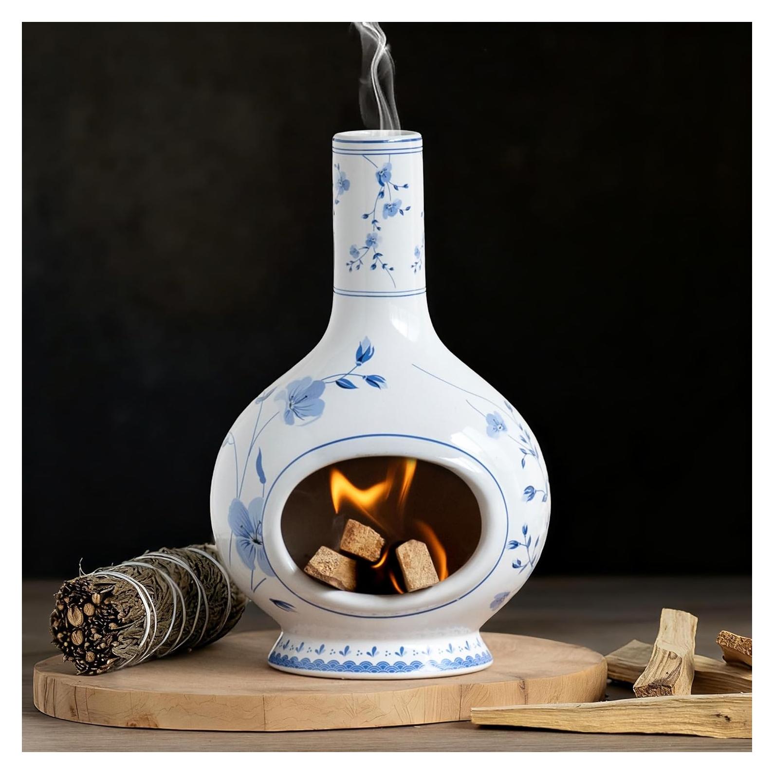 Soporte de Incienso Cerámica RGBDOT Chimenea Azul y Blanca