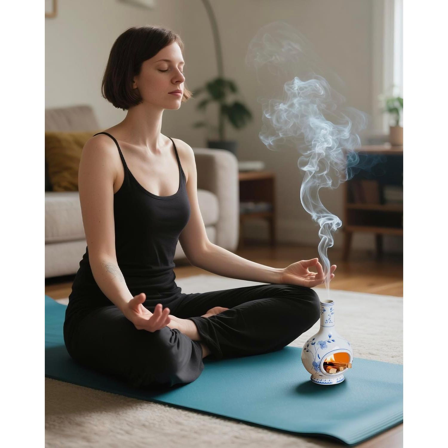 Soporte de Incienso Cerámica RGBDOT Chimenea Azul y Blanca