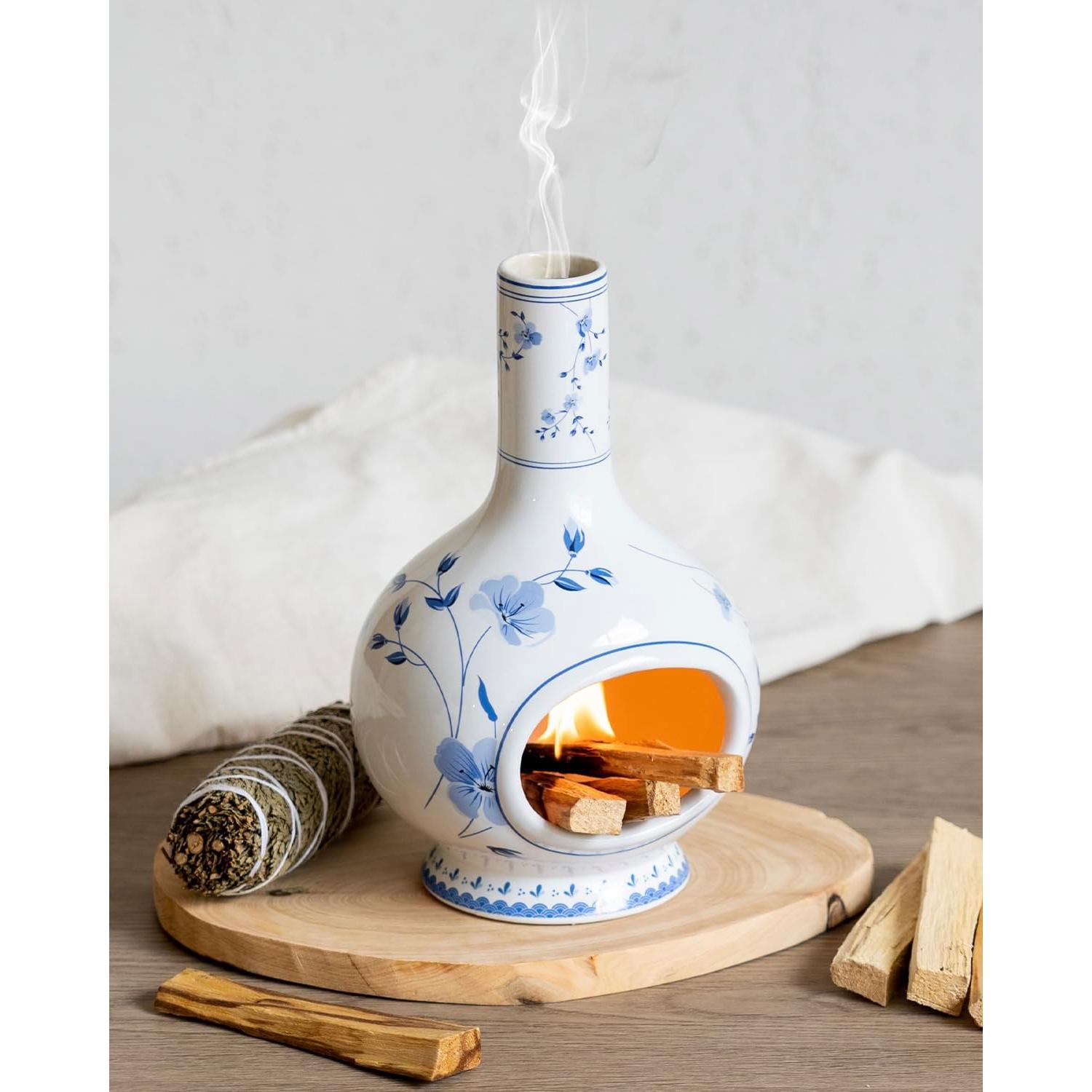 Soporte de Incienso Cerámica RGBDOT Chimenea Azul y Blanca