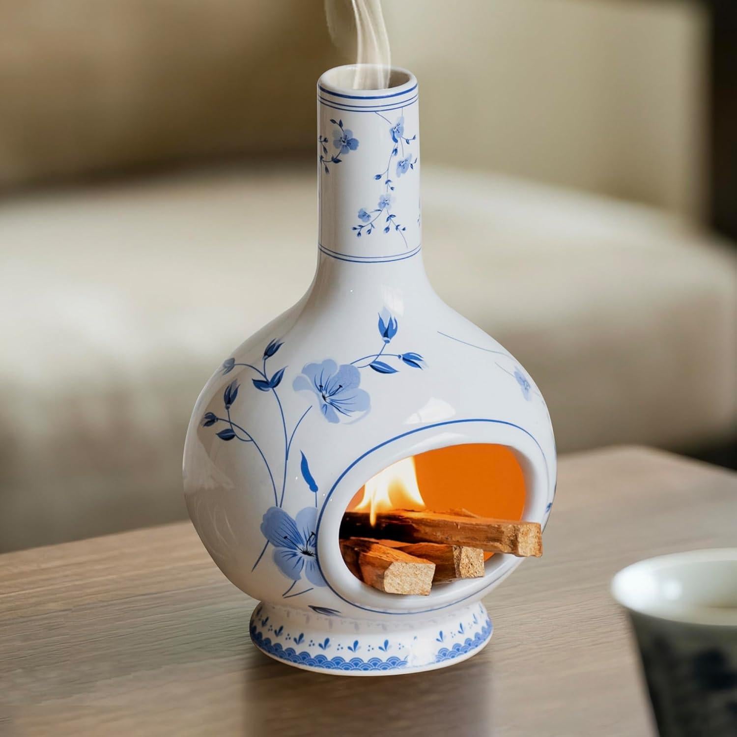 Soporte de Incienso Cerámica RGBDOT Chimenea Azul y Blanca