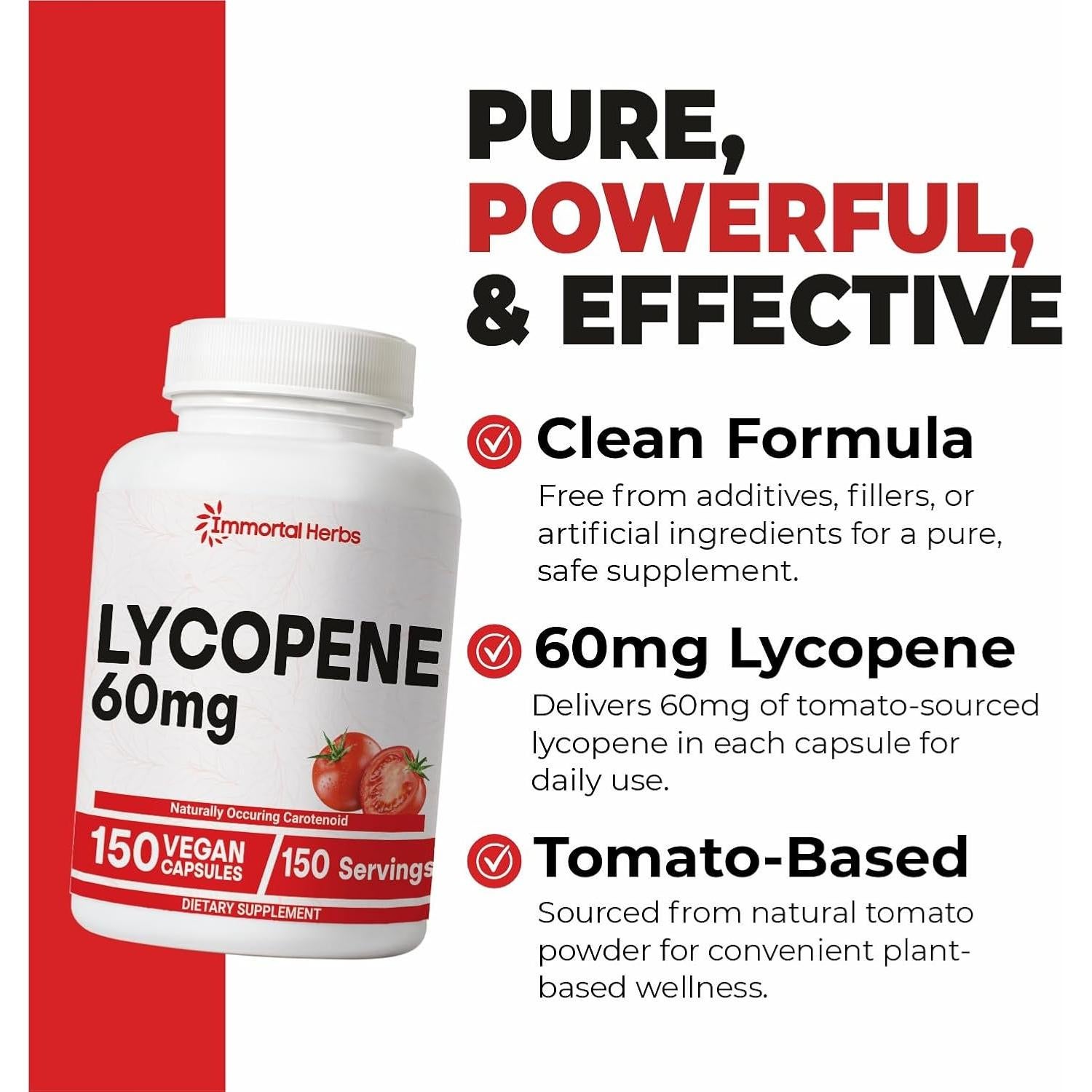 Suplemento de Licopeno Immortal Herbs 60mg 150 Cápsulas Veganas