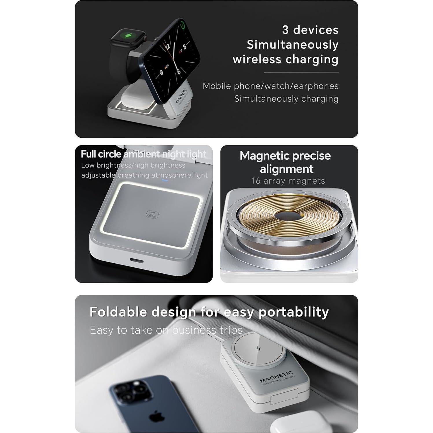 Cargador Inalámbrico 3 en 1 BODSEIEOU para iPhone 16/15/14/13/12