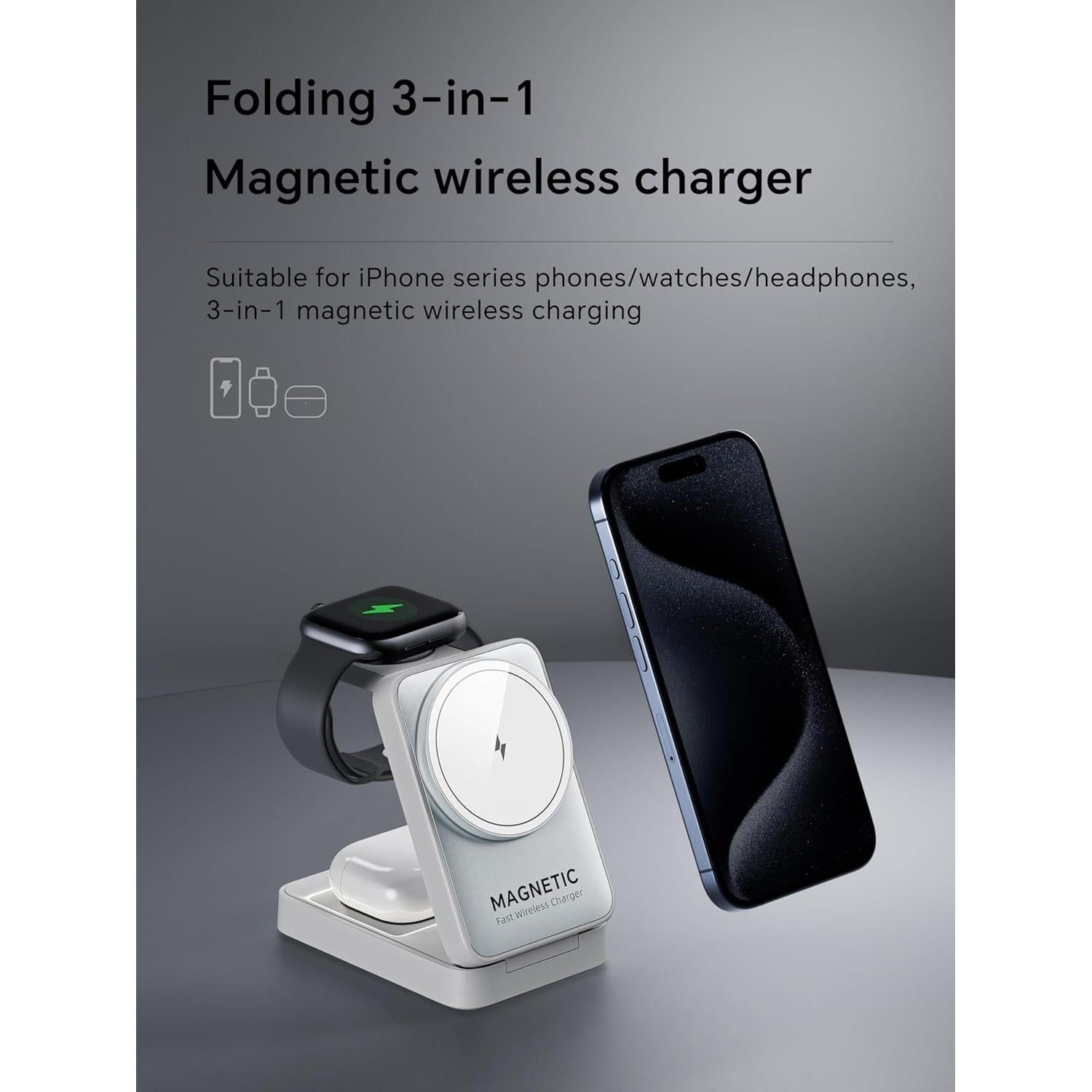 Cargador Inalámbrico 3 en 1 BODSEIEOU para iPhone 16/15/14/13/12