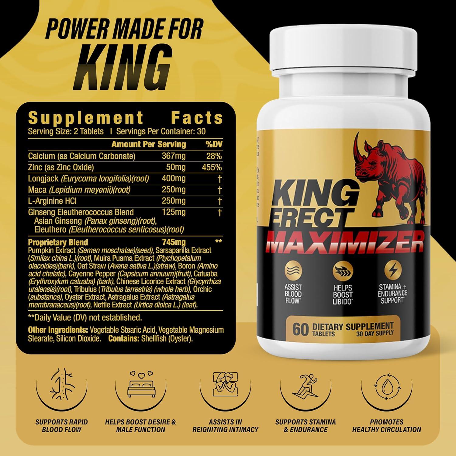 Maximizador Erecto Rey - Suplemento Masculino 60 Tabletas
