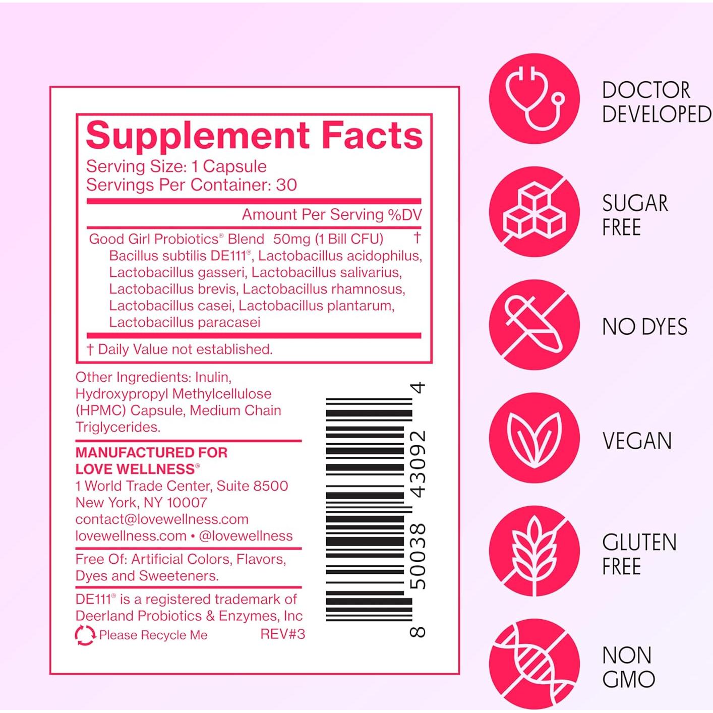 Probioticos Good Girl Love Wellness 60 Cápsulas Salud Vaginal