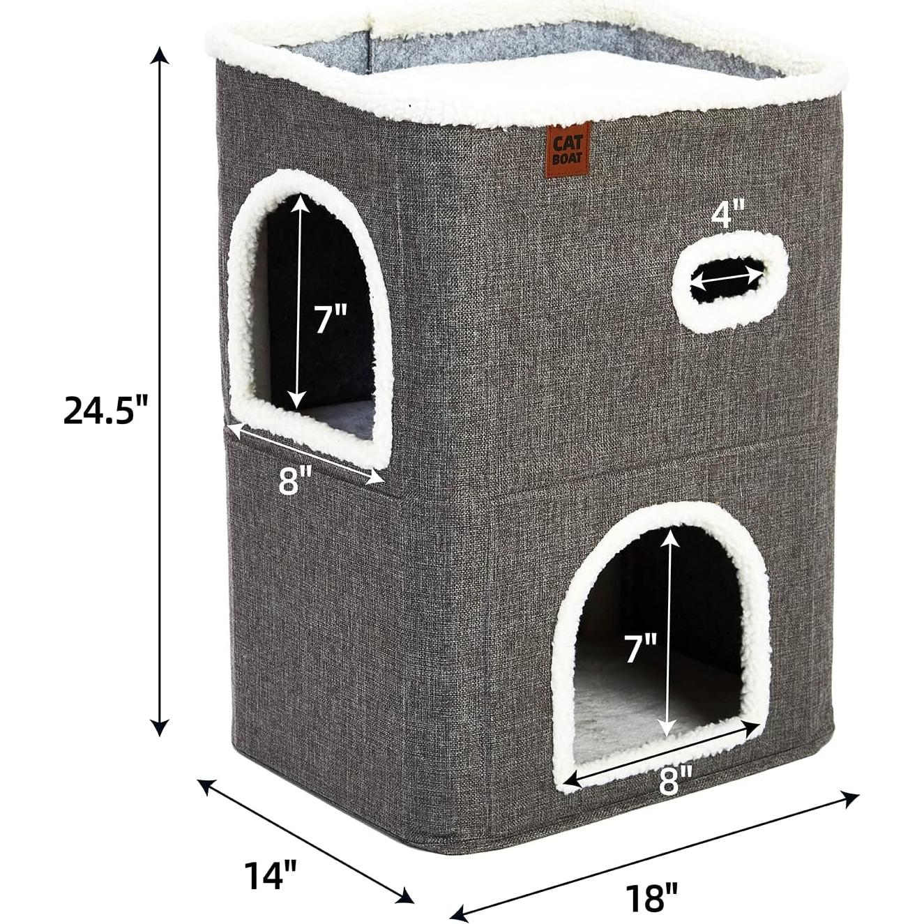 Casa para Gatos de 2 Pisos CATBOAT Gris con Almohadilla para Raspar