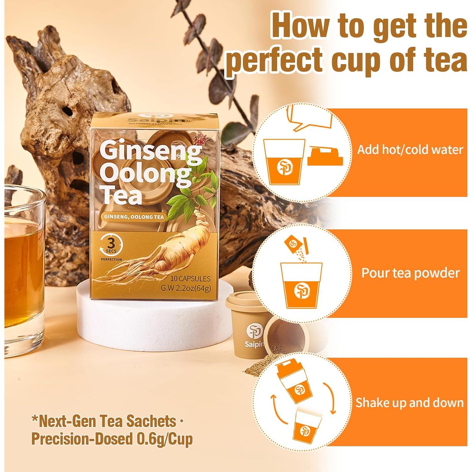 Té de Ginseng Orgánico SAIPIN - 10 Sobres Instantáneos 100% Puro