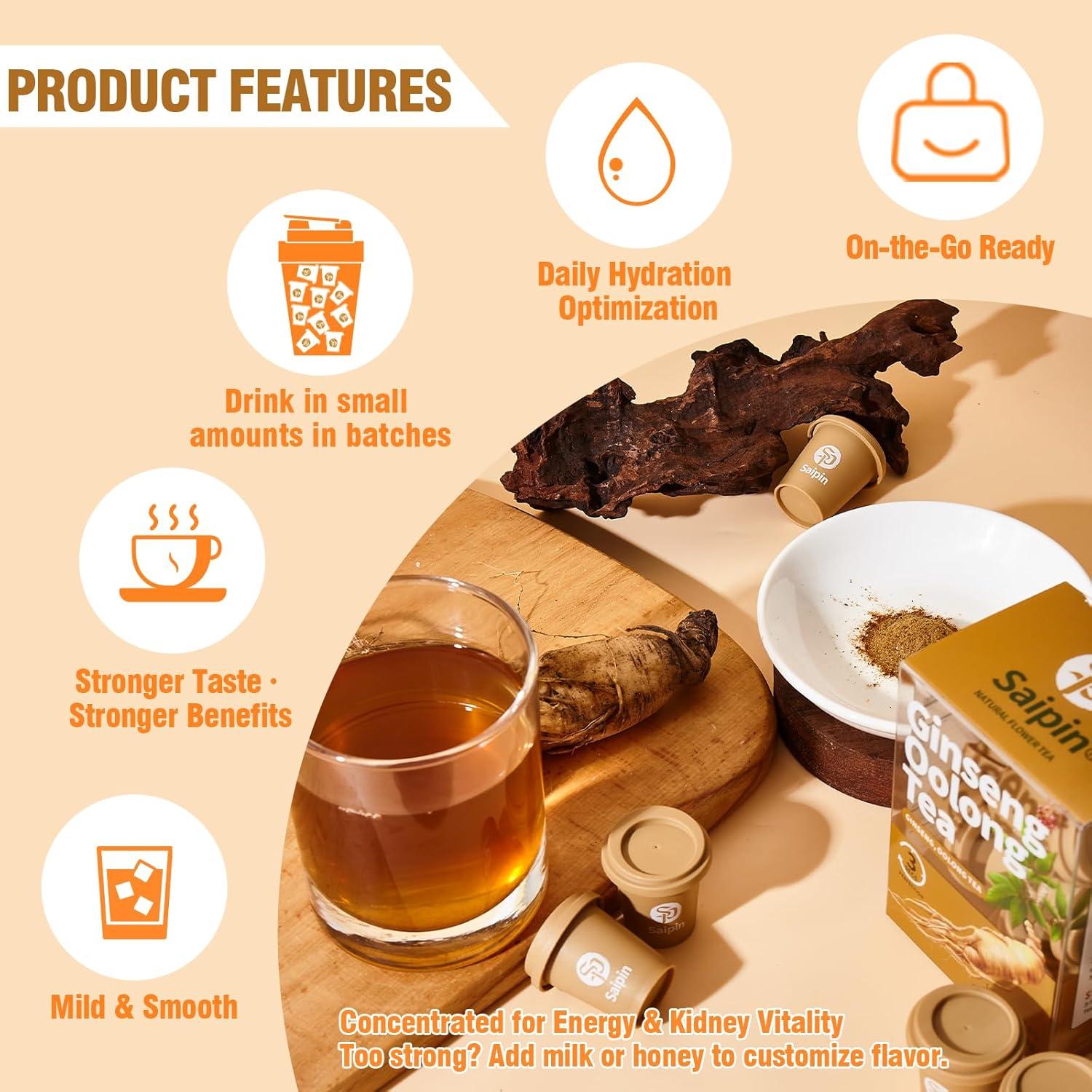Té de Ginseng Orgánico SAIPIN - 10 Sobres Instantáneos 100% Puro