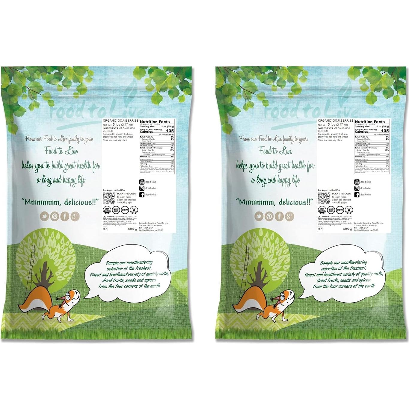 Bayas de Goji Orgánicas Food to Live 4.54 kg Secadas al Sol