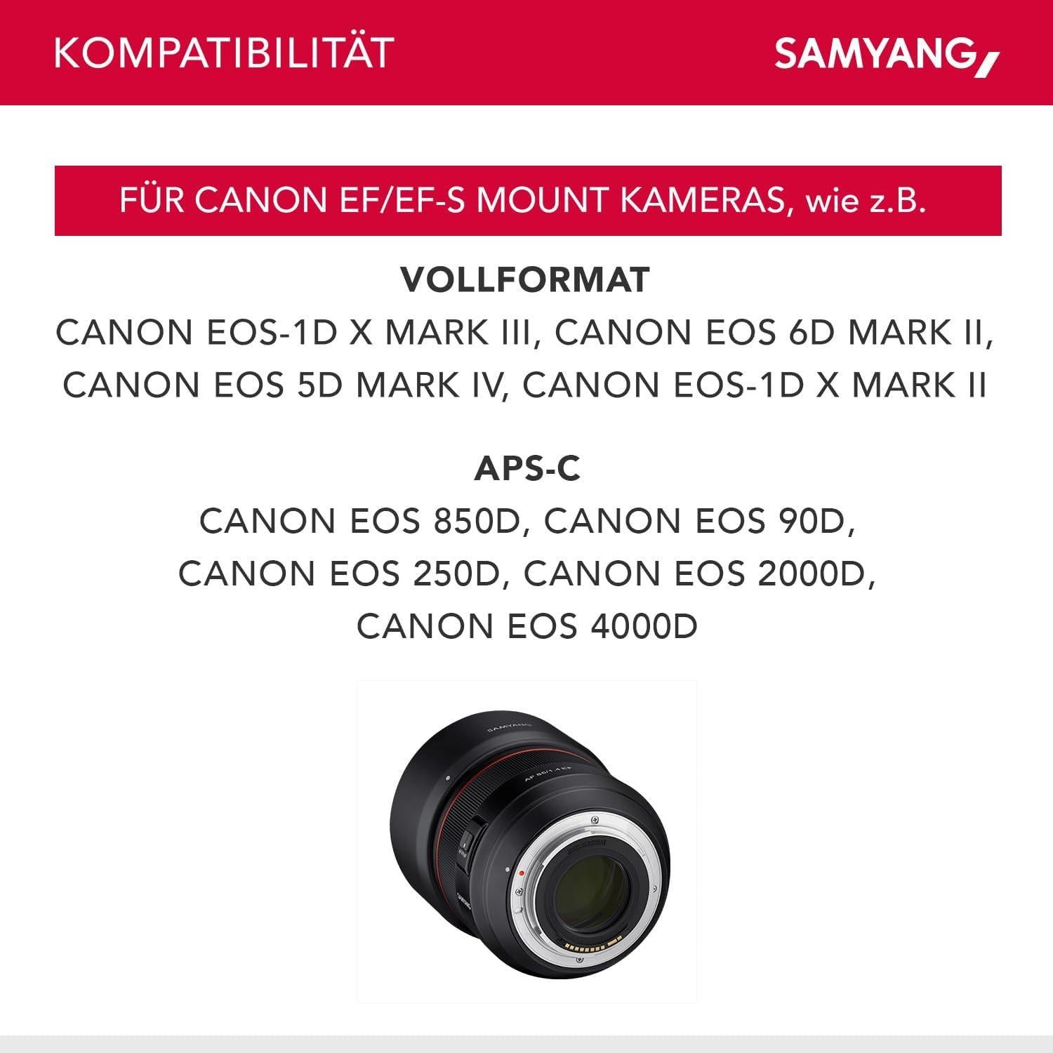 Lente Samyang AF 85mm F1.4 para Canon EF - Autofocus