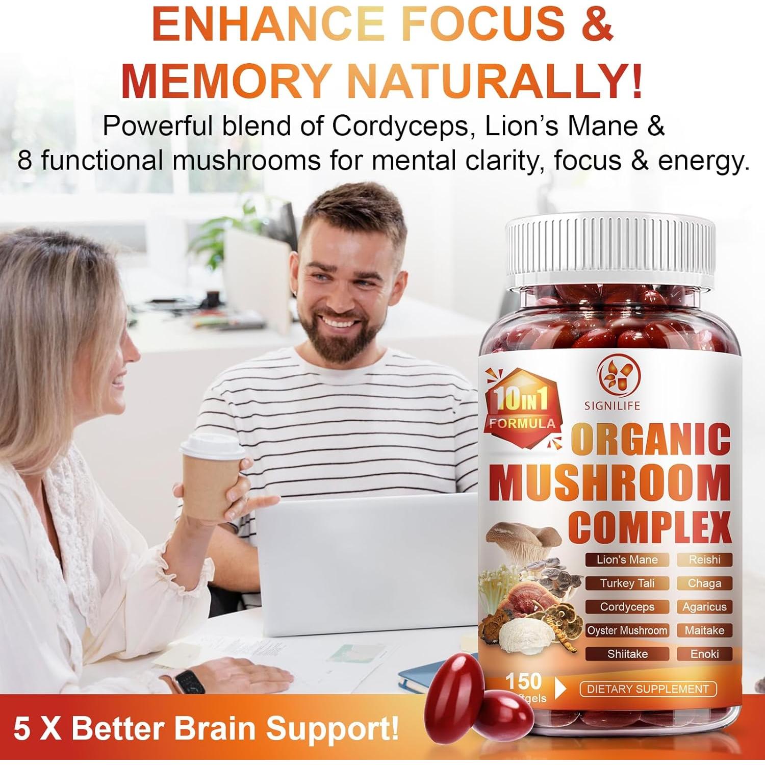 Suplemento de Hongo Melena de León 10 en 1 SIGNILIFE - 300 Cápsulas