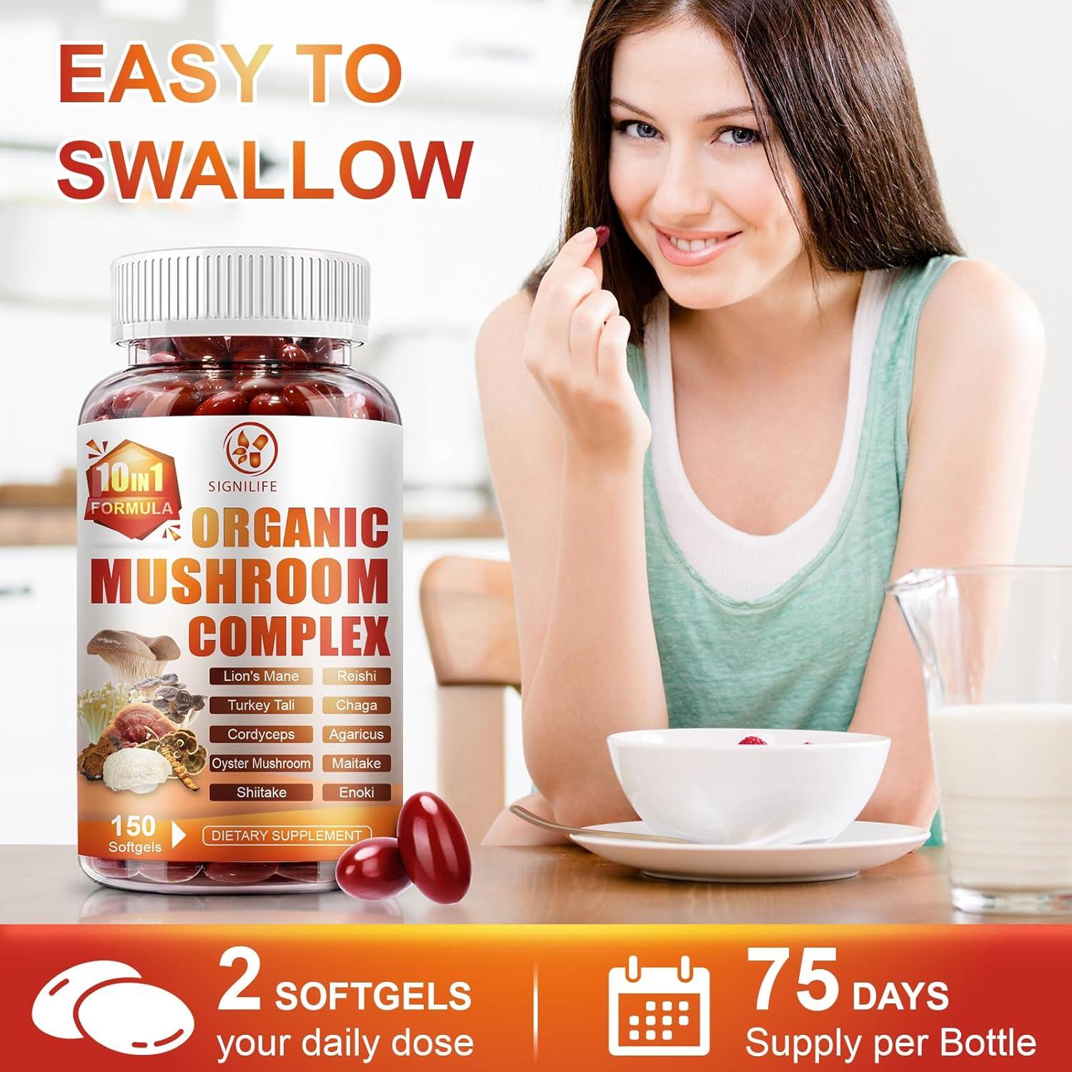 Suplemento de Hongo Melena de León 10 en 1 SIGNILIFE - 300 Cápsulas