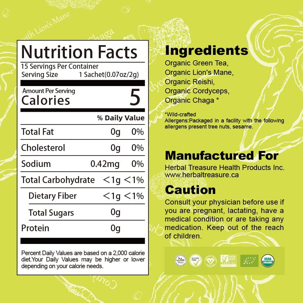 Té Verde de Hongo WL Tesoro Herbal con Melena de León 52g