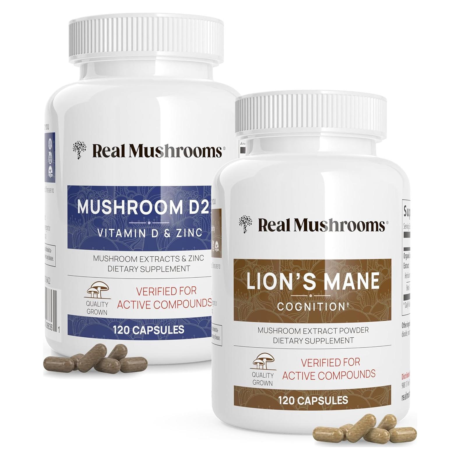 Suplemento Real Mushrooms Vitamina D2 y Zinc 120 cápsulas