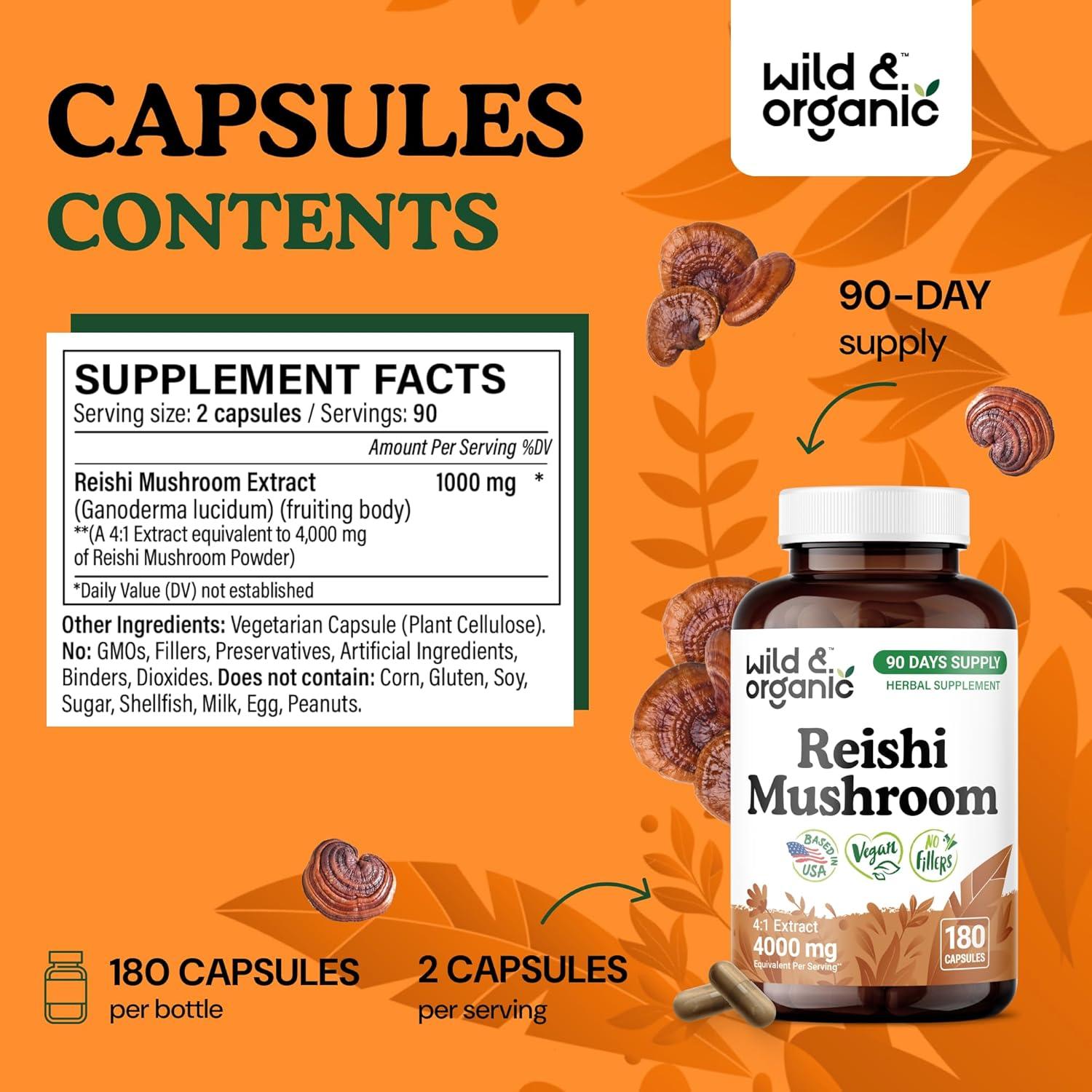 Cápsulas de Hongo Reishi Orgánico 1000 mg - 180 Veganas