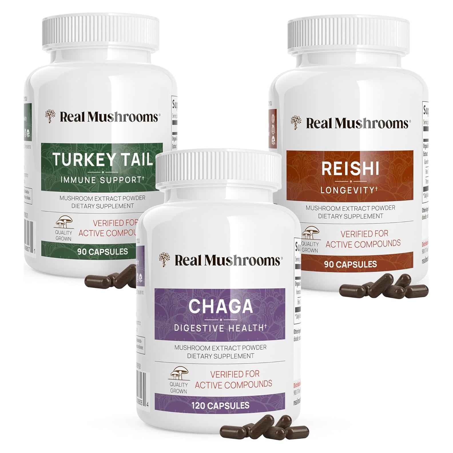 Suplemento de Hongos Reales: Reishi, Cola de Pavo y Chaga 90-120 cápsulas