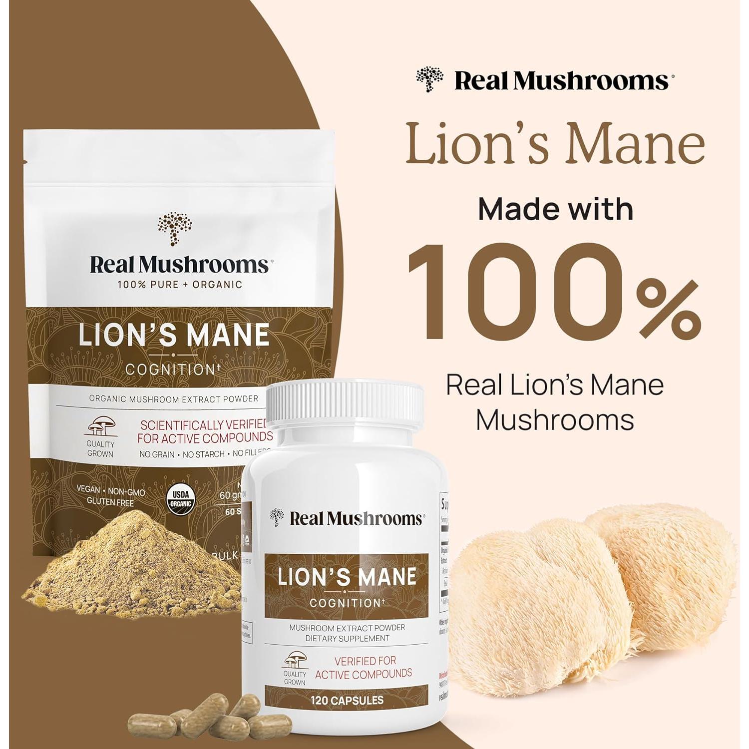 Paquete de Polvos Orgánicos Real Mushrooms - Melena de León, Reishi y Cordyceps