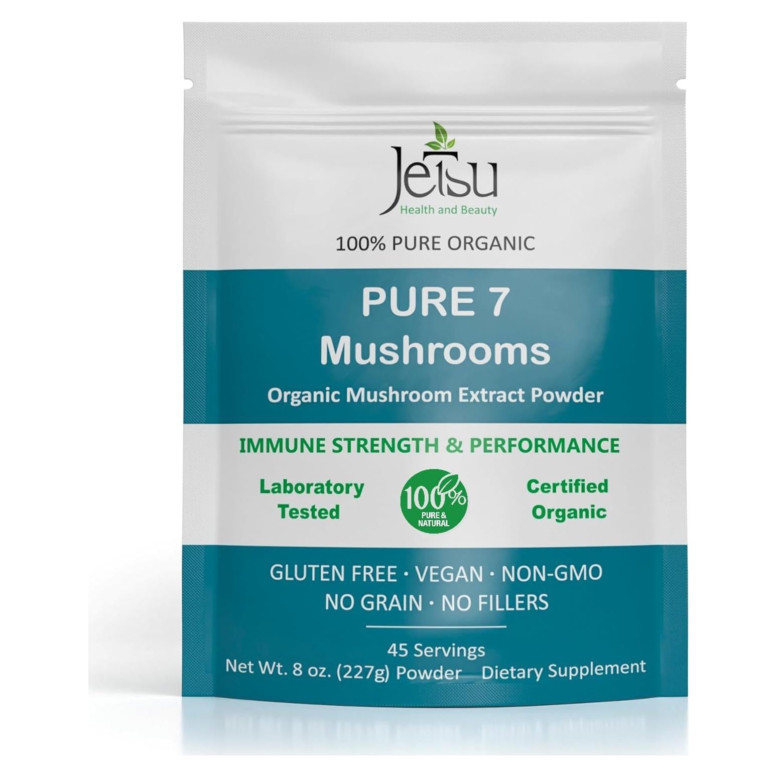 Polvo de Hongos Orgánicos Jetsu Pure 7 - 230g Inmunidad y Enfoque