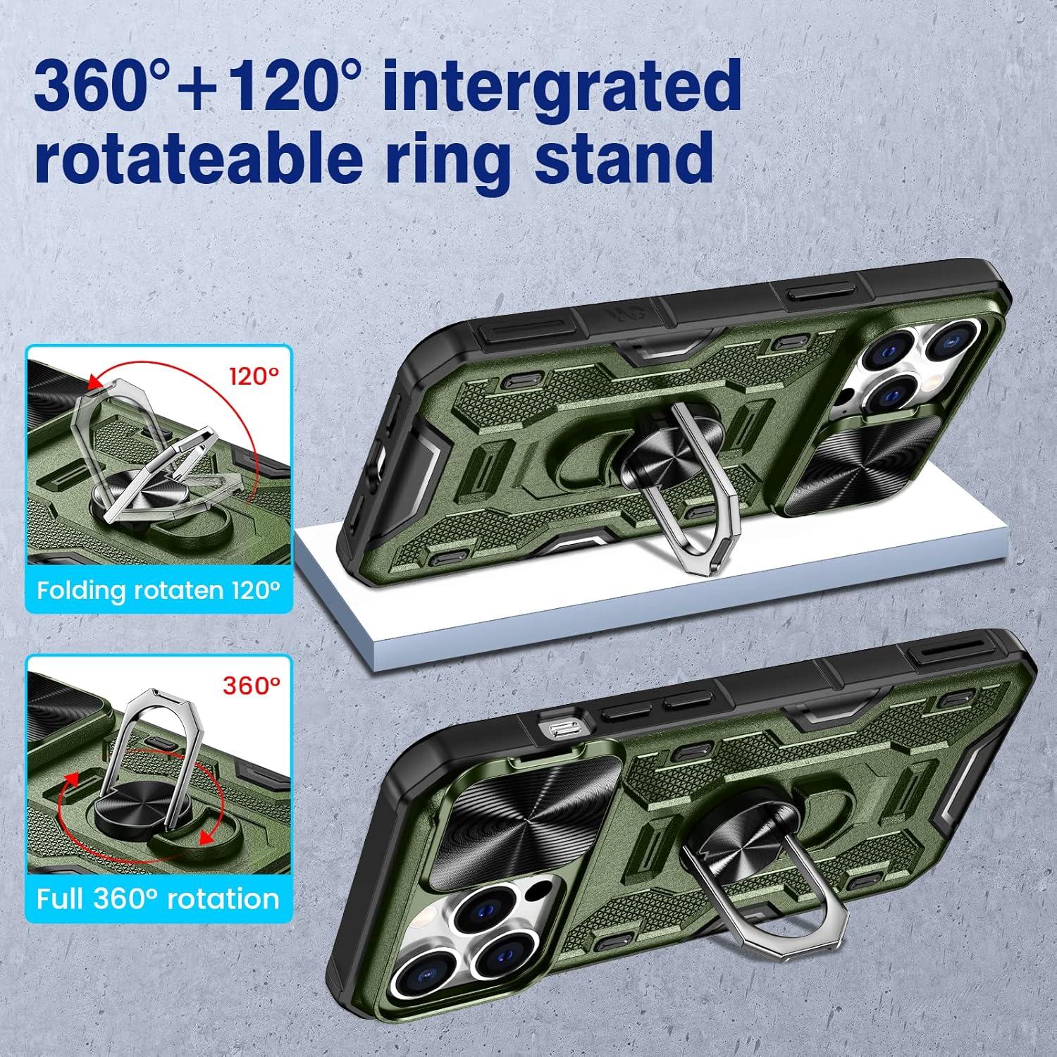 Funda VEGO para iPhone 14 Pro Max Verde Militar con Soporte y Protector