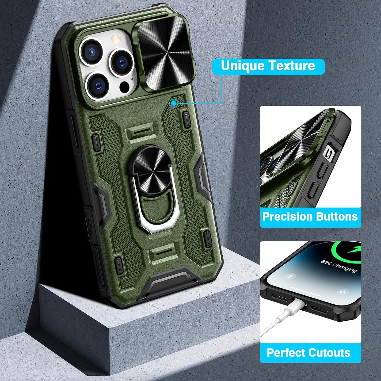 Funda VEGO para iPhone 14 Pro Max Verde Militar con Soporte y Protector