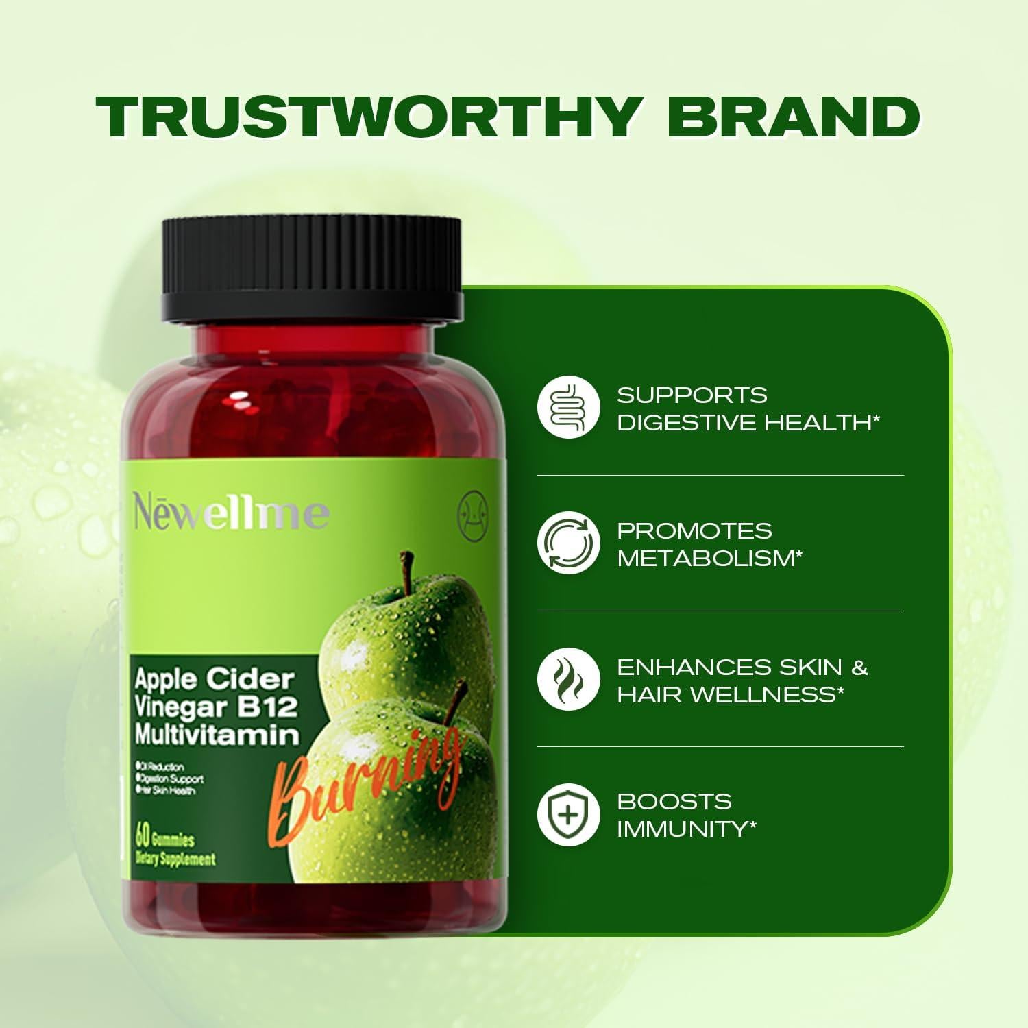 Gomitas Veganas de Vinagre de Sidra de Manzana NEWELLME 60 Unidades