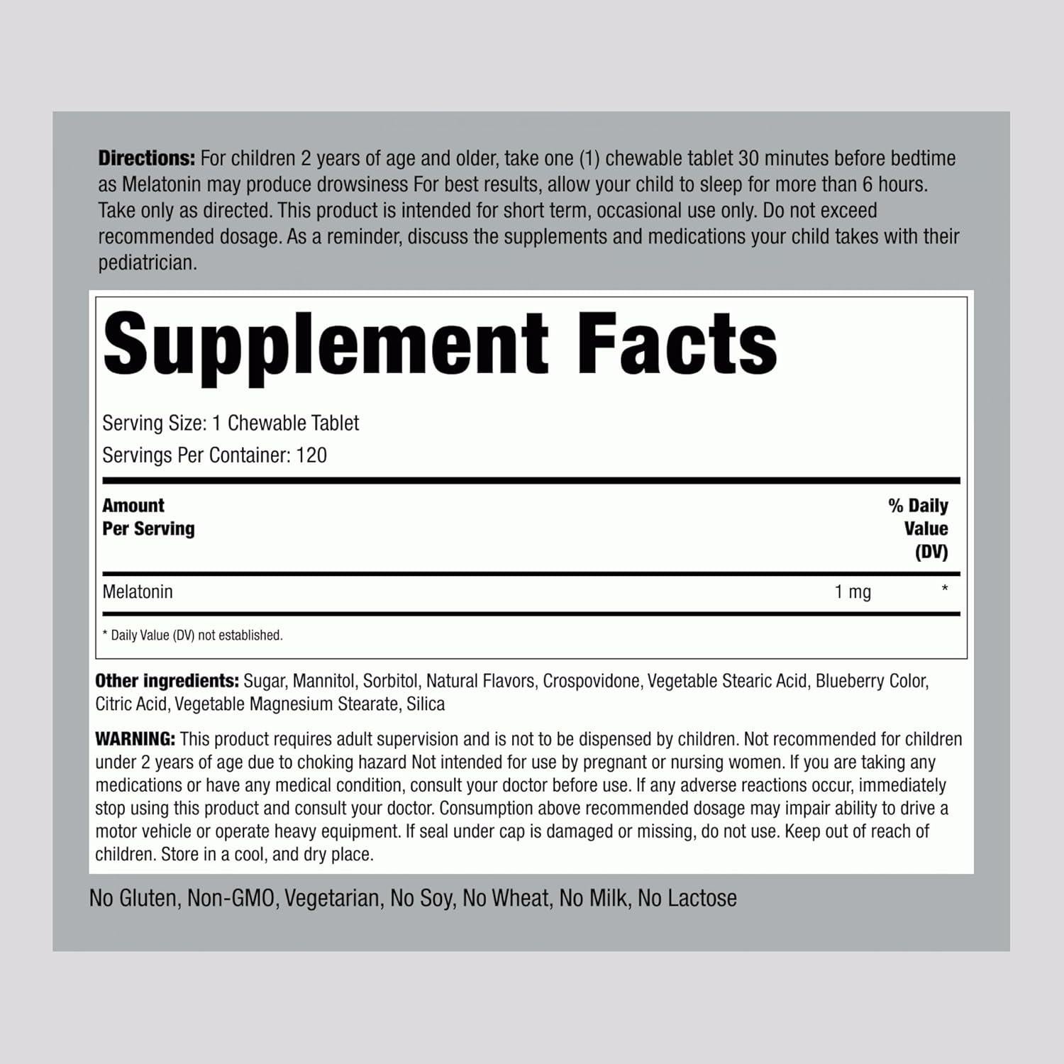 Melatonina Piping Rock para Niños 1mg 120 Tabletas Masticables