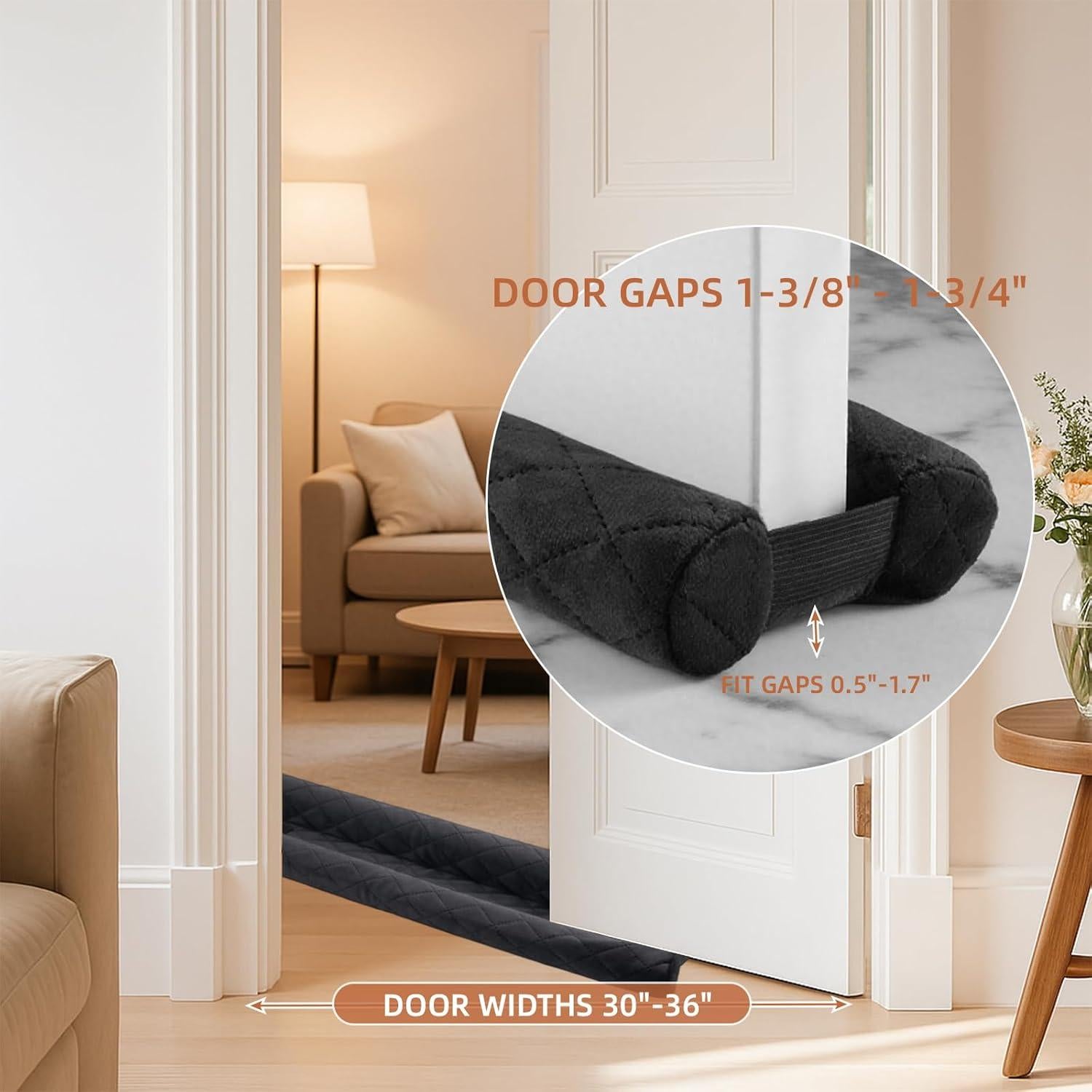 Tapones de Draft Amugret para Puerta - Terciopelo Negro 76-91 cm