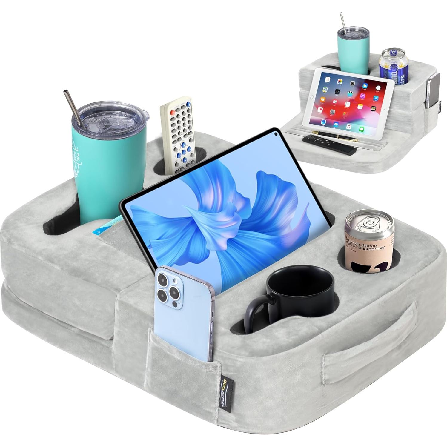 Soporte para Tazas TabCouchCaddy Gris - Multifuncional y Ajustable
