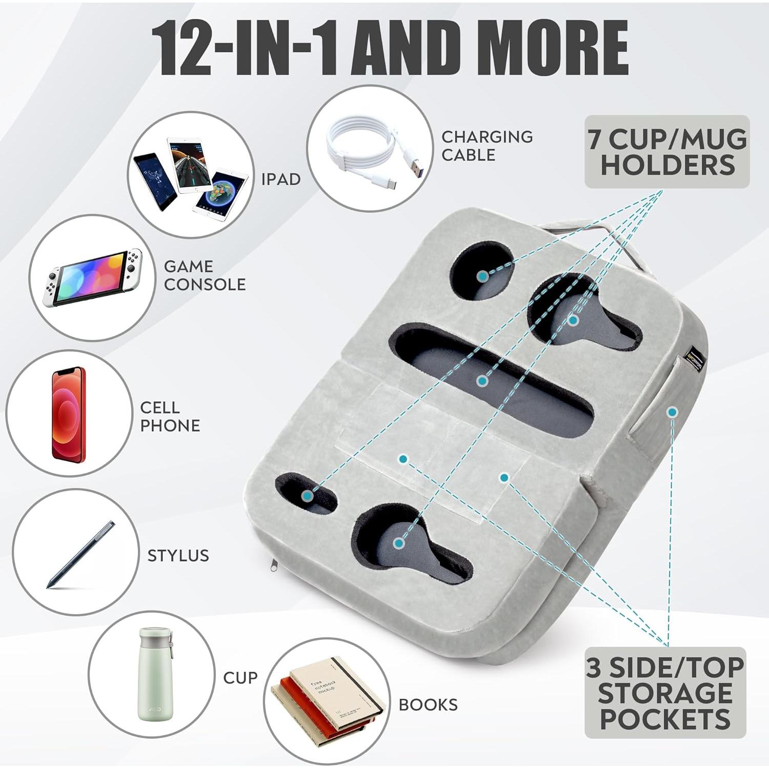 Soporte para Tazas TabCouchCaddy Gris - Multifuncional y Ajustable