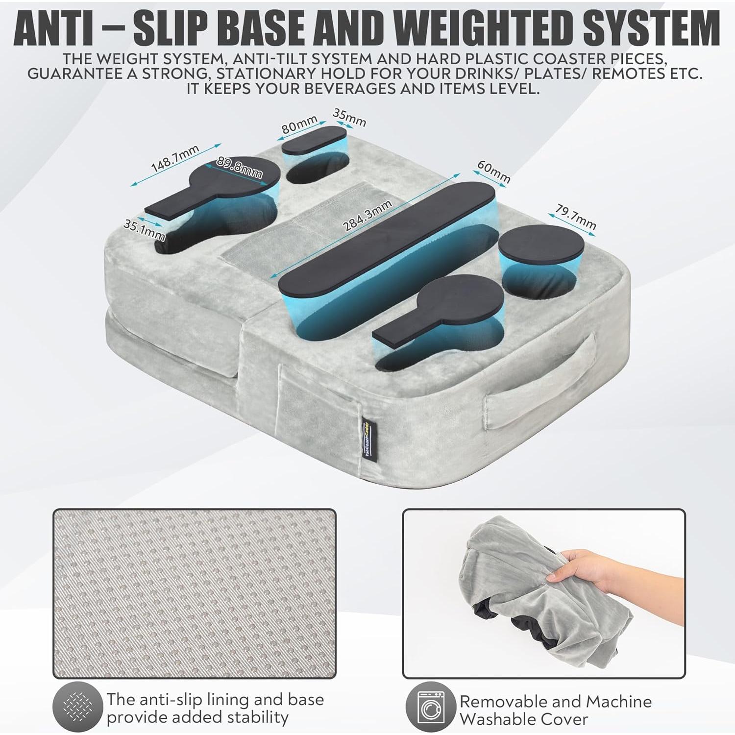 Soporte para Tazas TabCouchCaddy Gris - Multifuncional y Ajustable